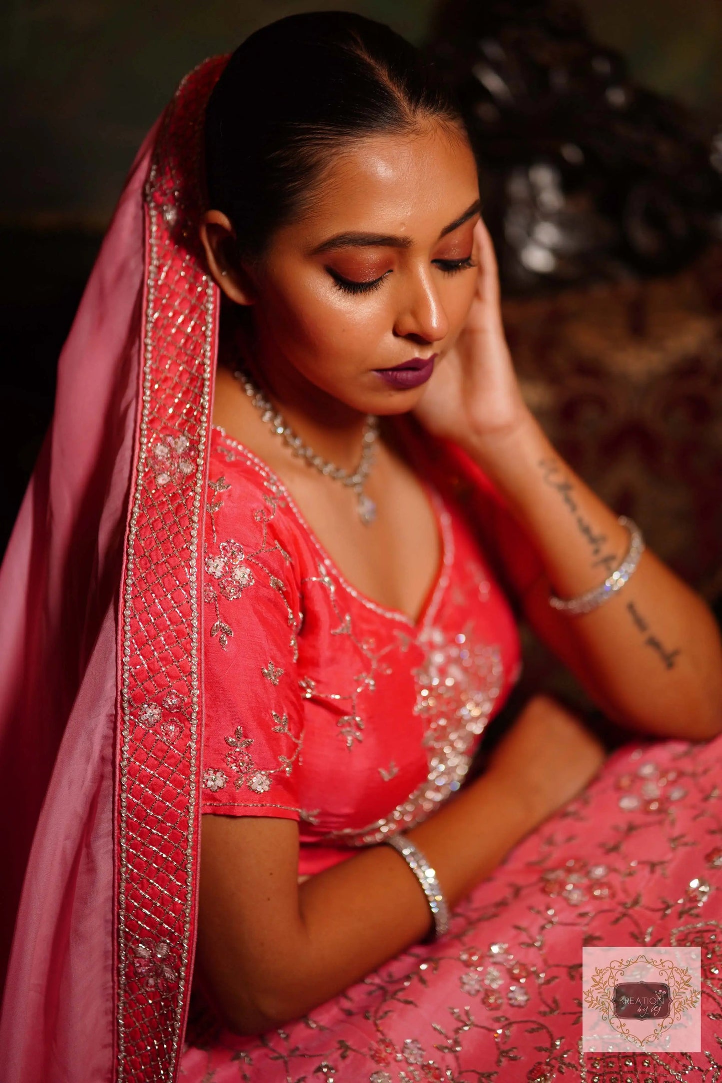 Ombre Pink Parfait Handembroidered Lehenga Set kreationbykj