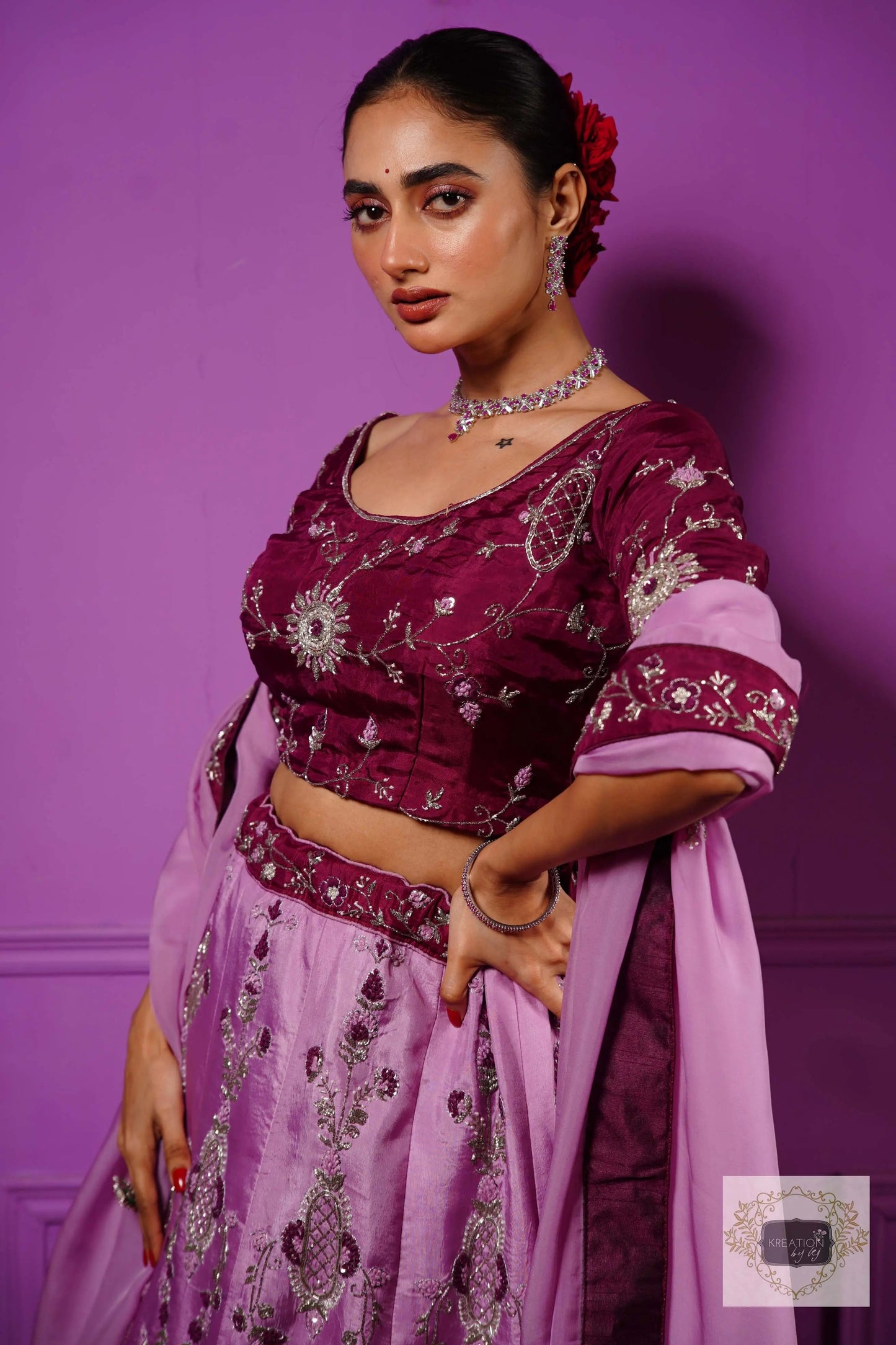 Black Currant Ombre Handembroidered Lehenga Set kreationbykj
