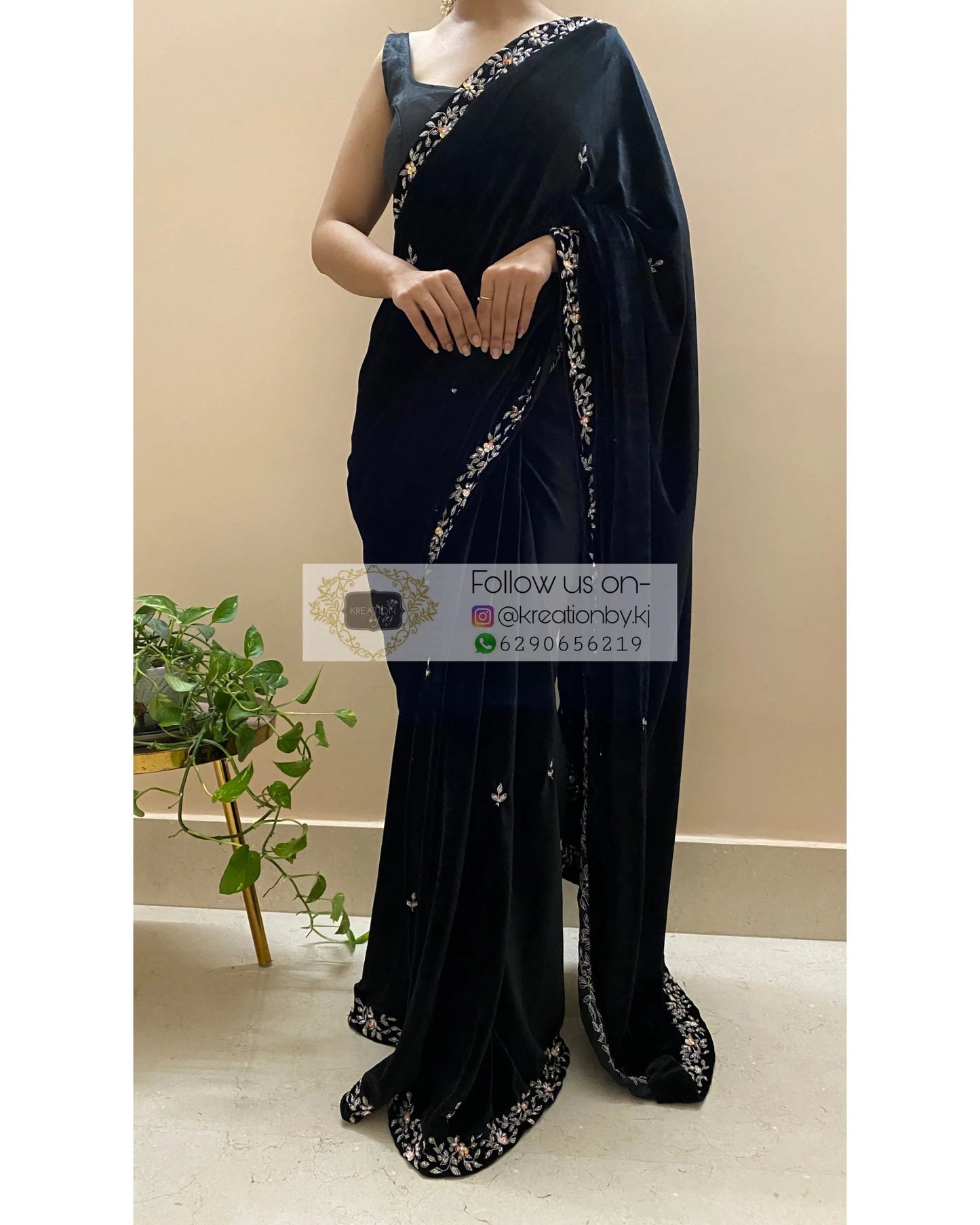 Black Velvet Chandani Saree - kreationbykj