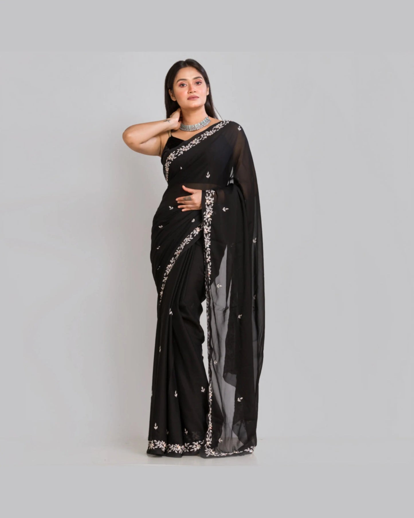 Black Georgette Chandani Saree - kreationbykj
