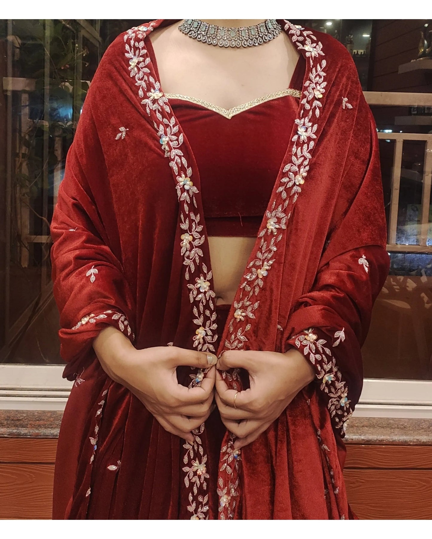 Maroon Velvet Chandani Dupatta - kreationbykj