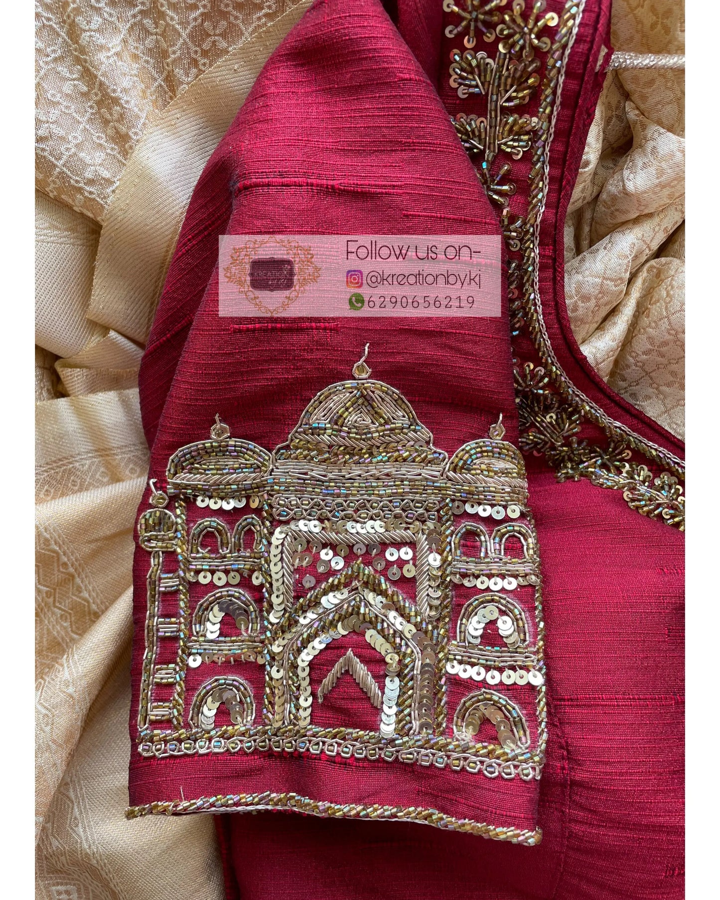 Maroon Taj Mahal Bridal Blouse Piece