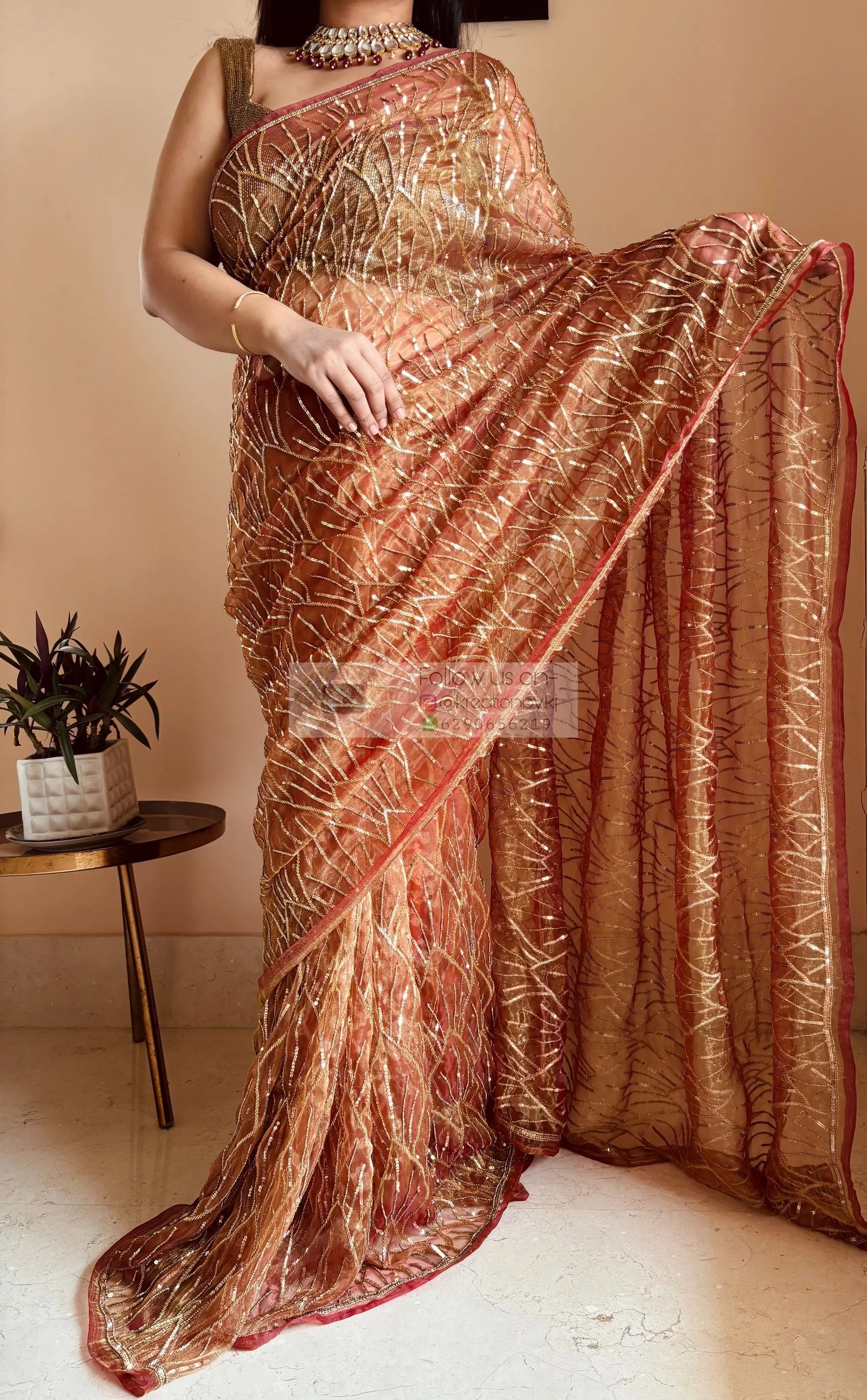 Liquid Gold A Sky full of Stars Saree For Reception kreationbykj