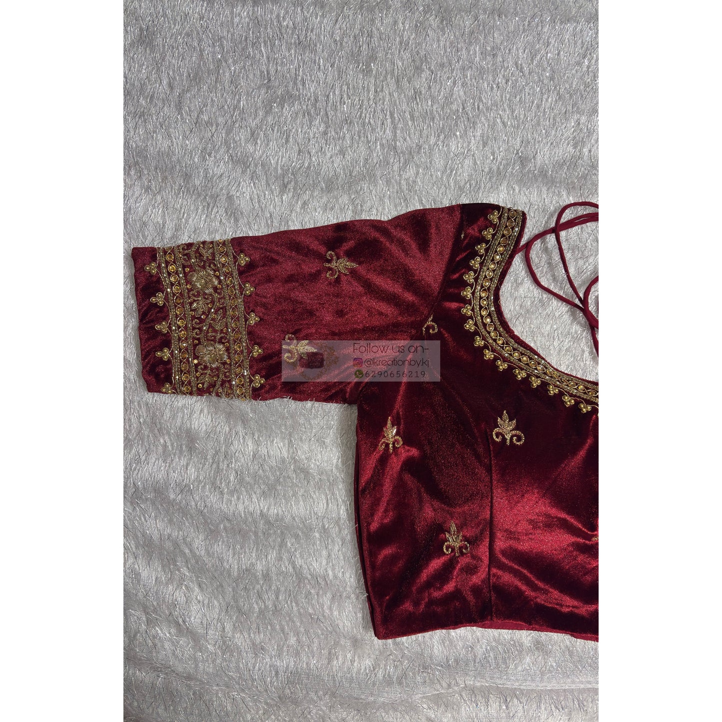 Maroon Velvet Bridal Blouse with Zardosi Work