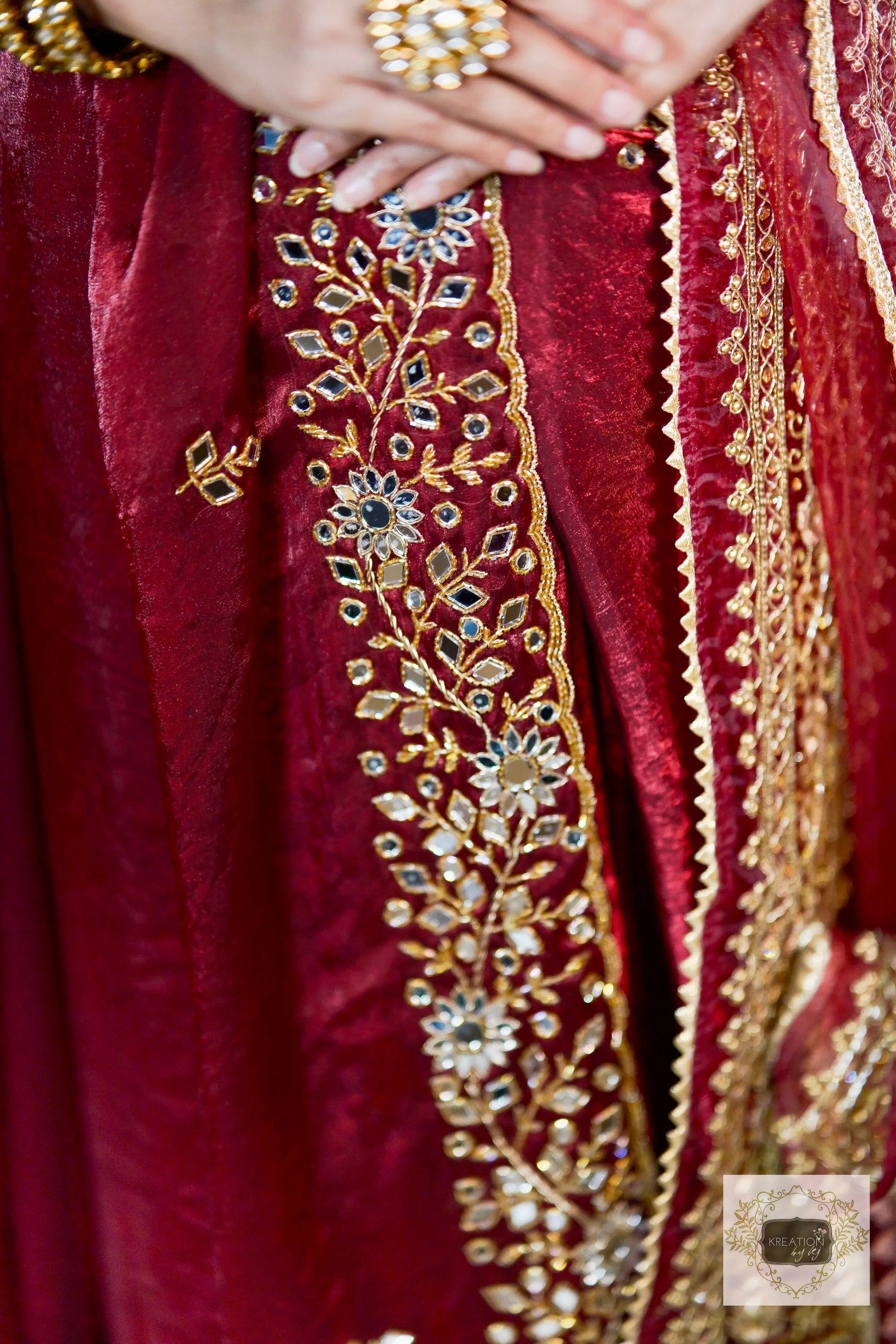 Maroon Sheesh Mahal Saree kreationbykj