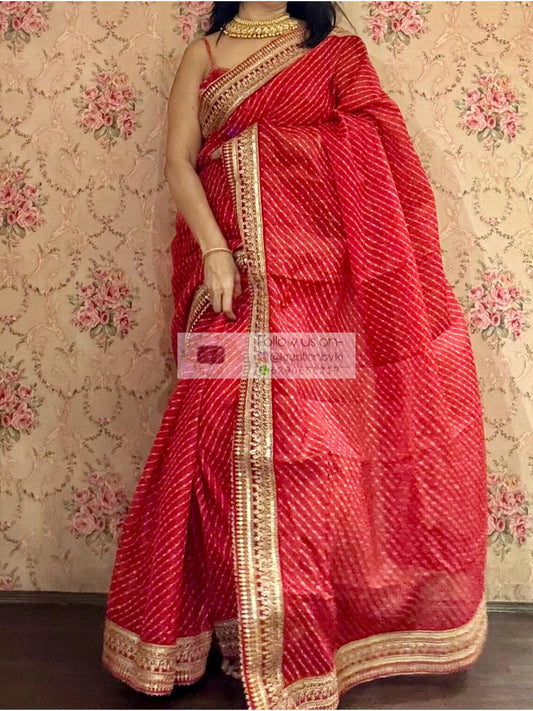 Red Kota Saree with Red Border for Wedding kreationbykj