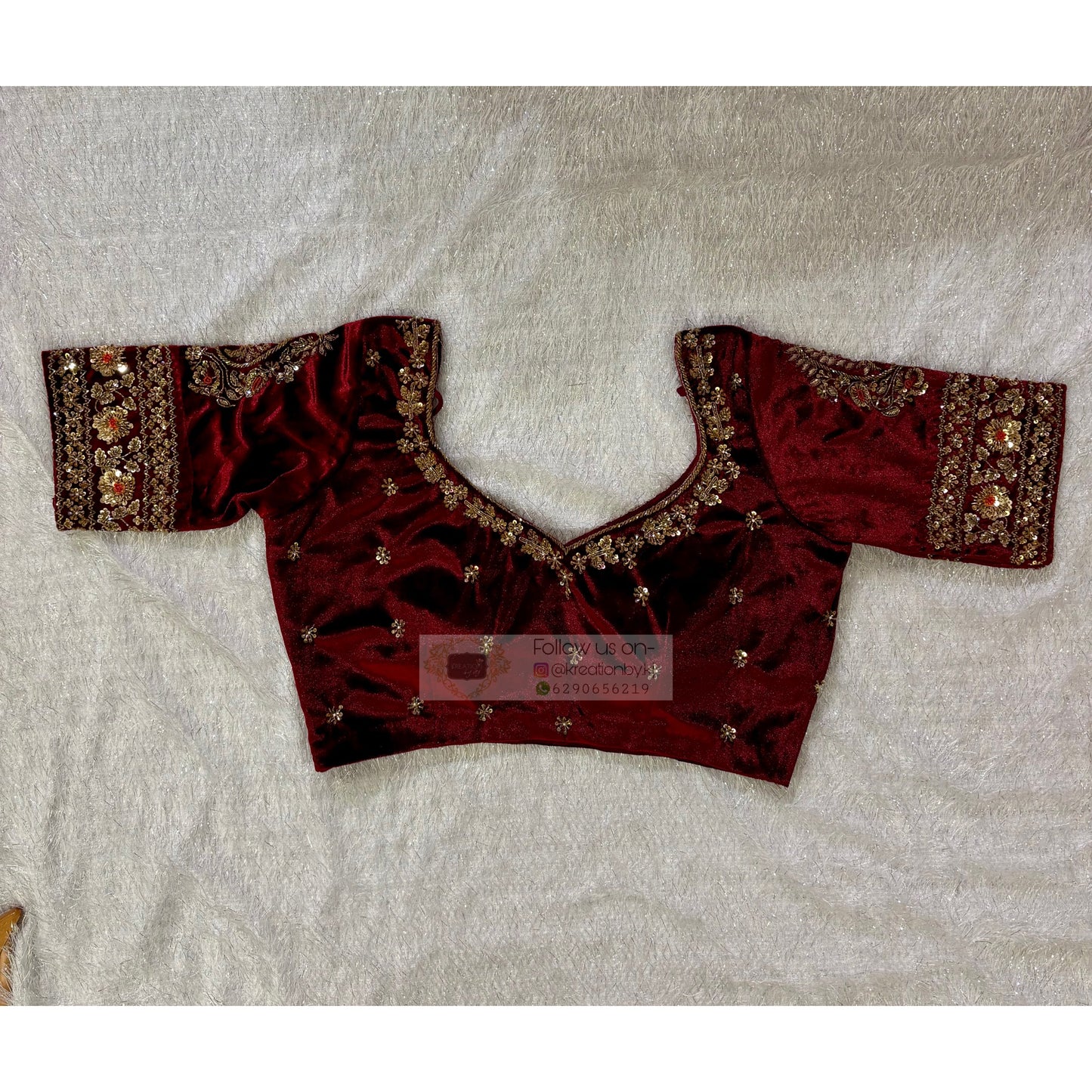 Burgundy Velvet Bridal Blouse Piece with Zardosi Work