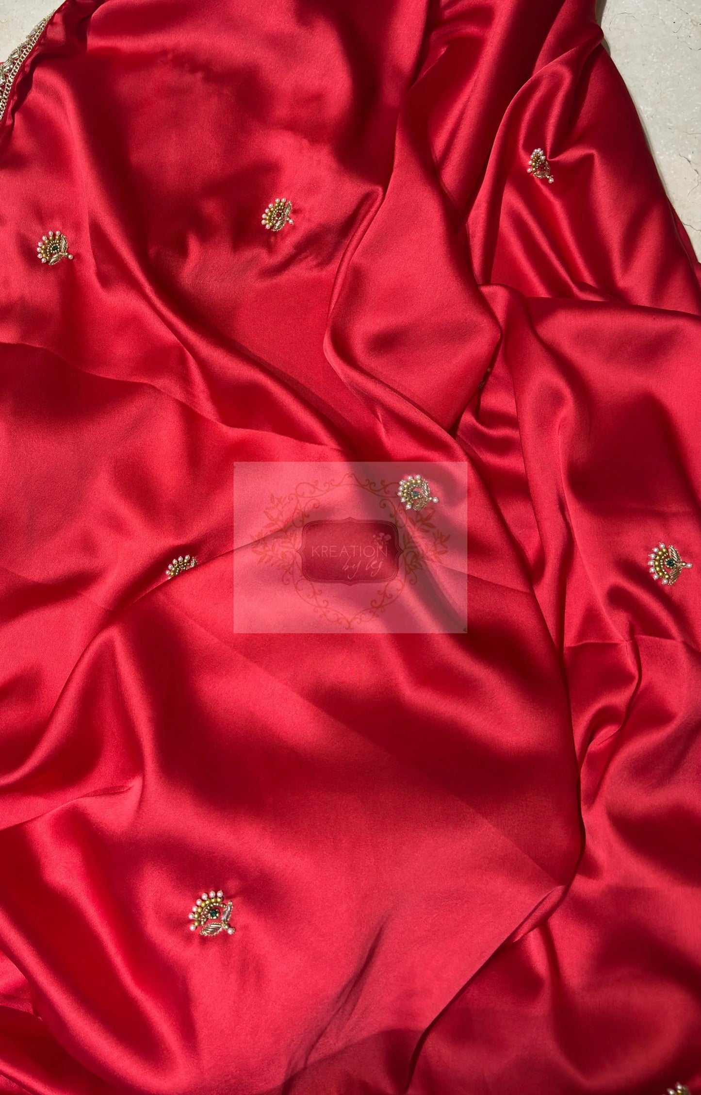 Crimson Red Kurmaie Saree - kreationbykj