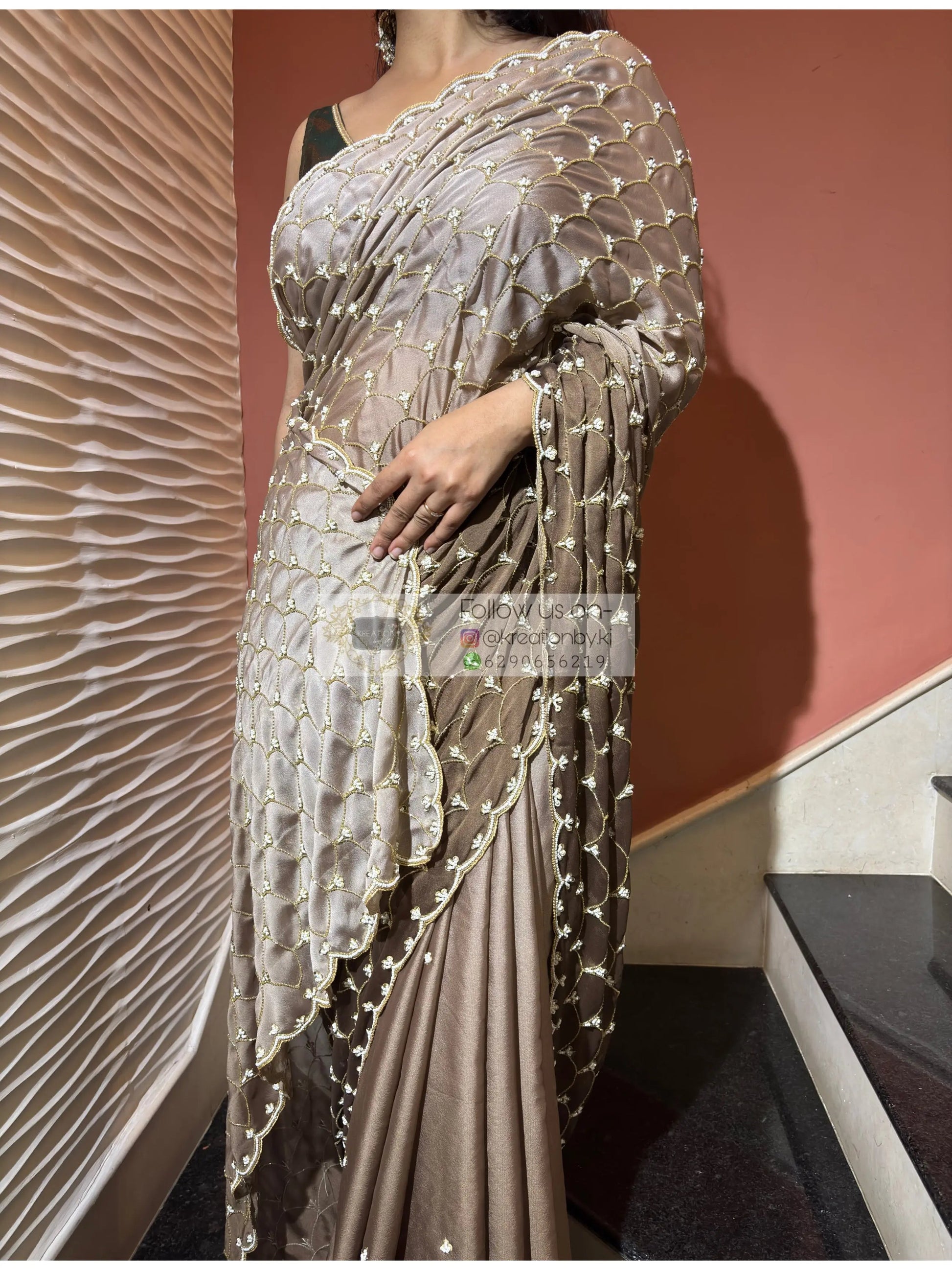 cutdana jaal work bridal saree
