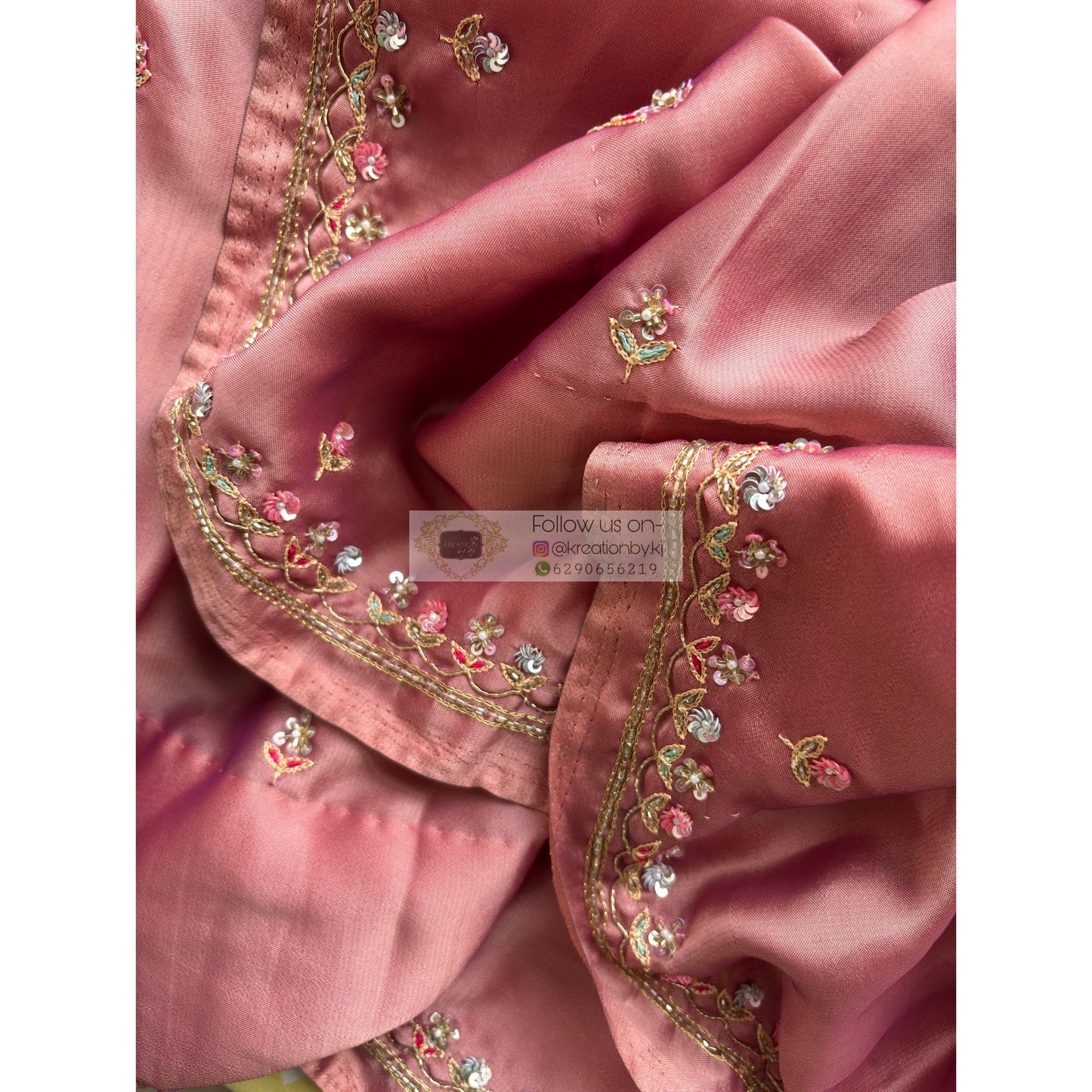 Summer Mauve Pink Handembroidered Saree Kreation by KJ