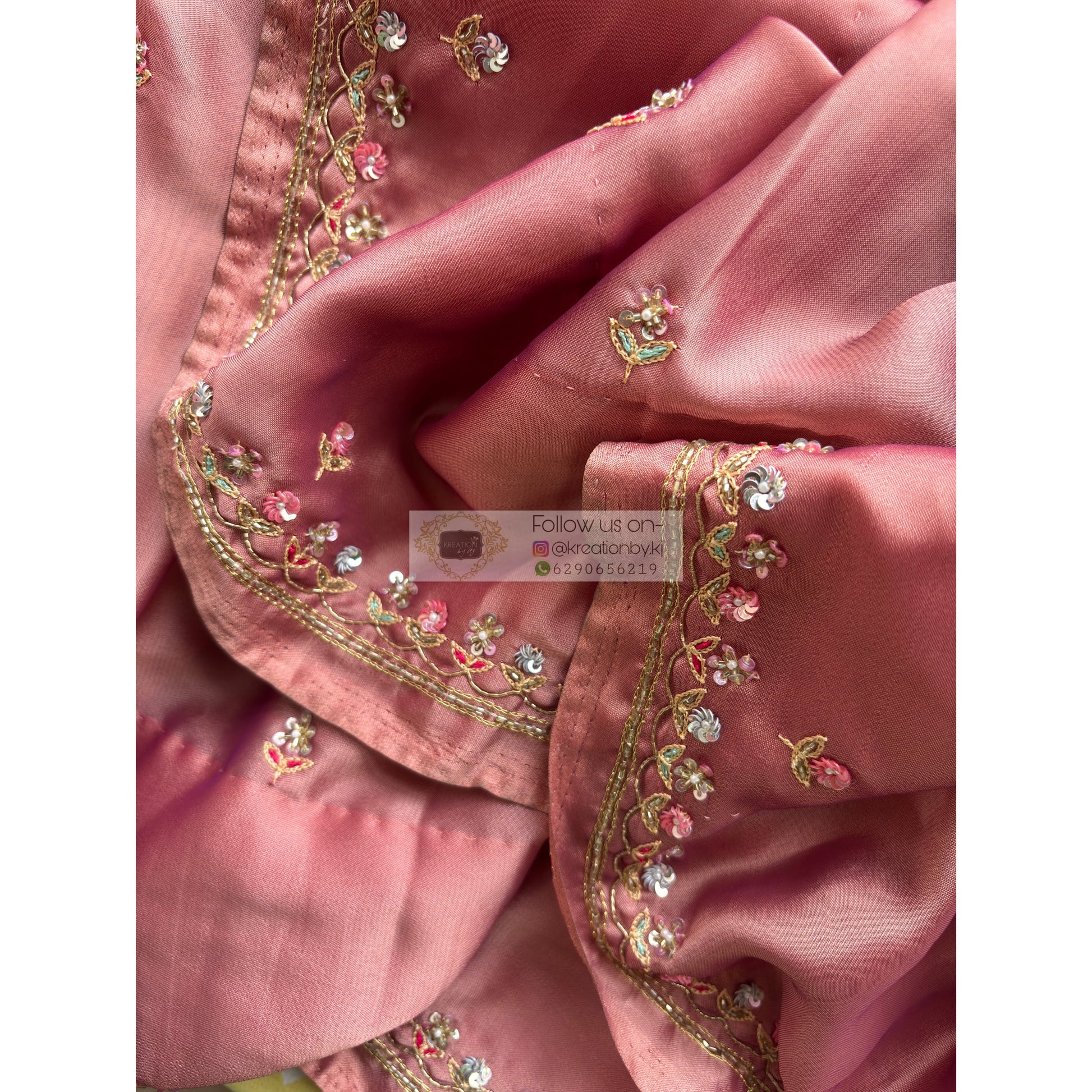 Summer Mauve Pink Handembroidered Saree Kreation by KJ