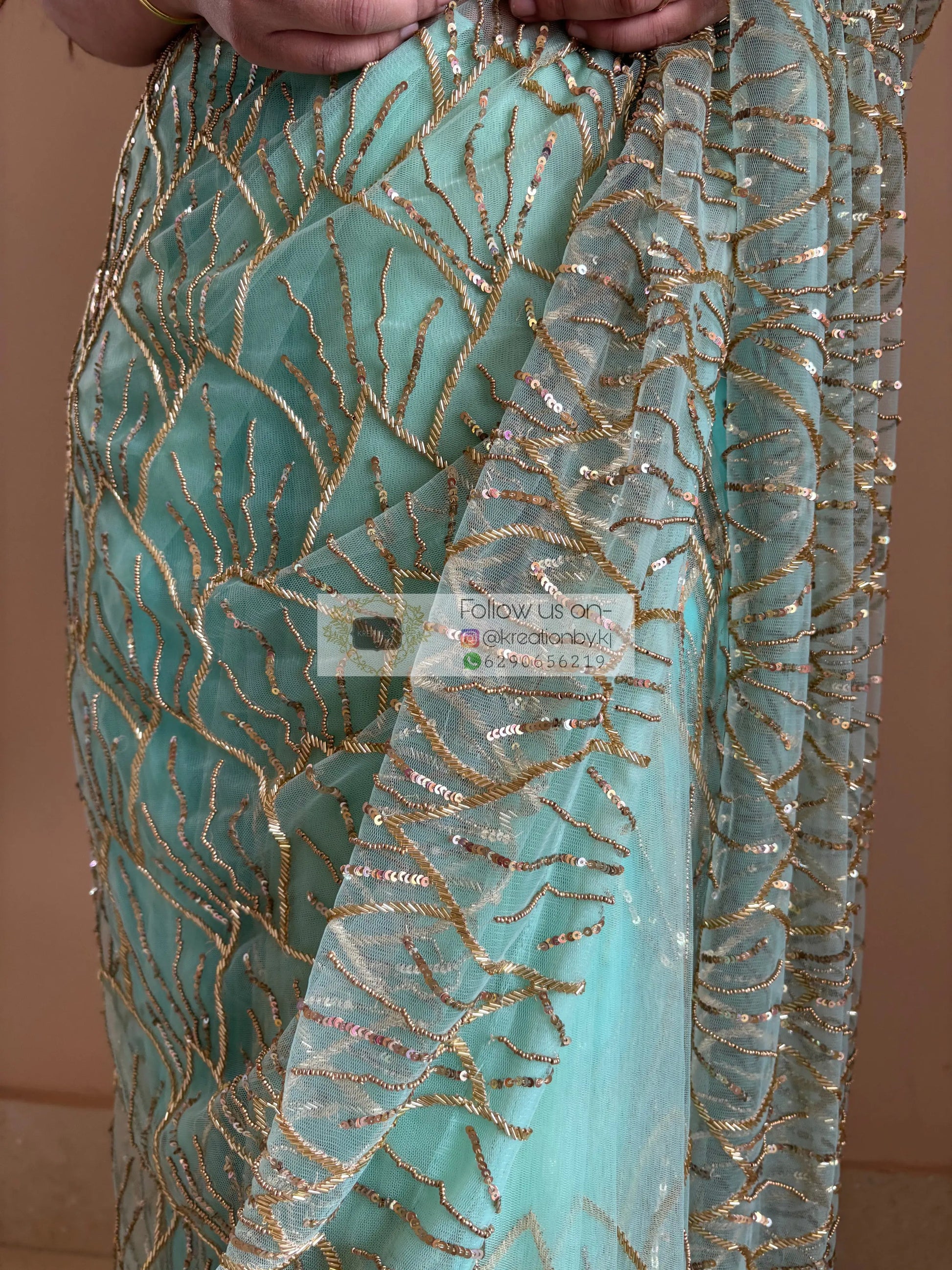 Mint Green A Sky full of Stars Saree kreationbykj