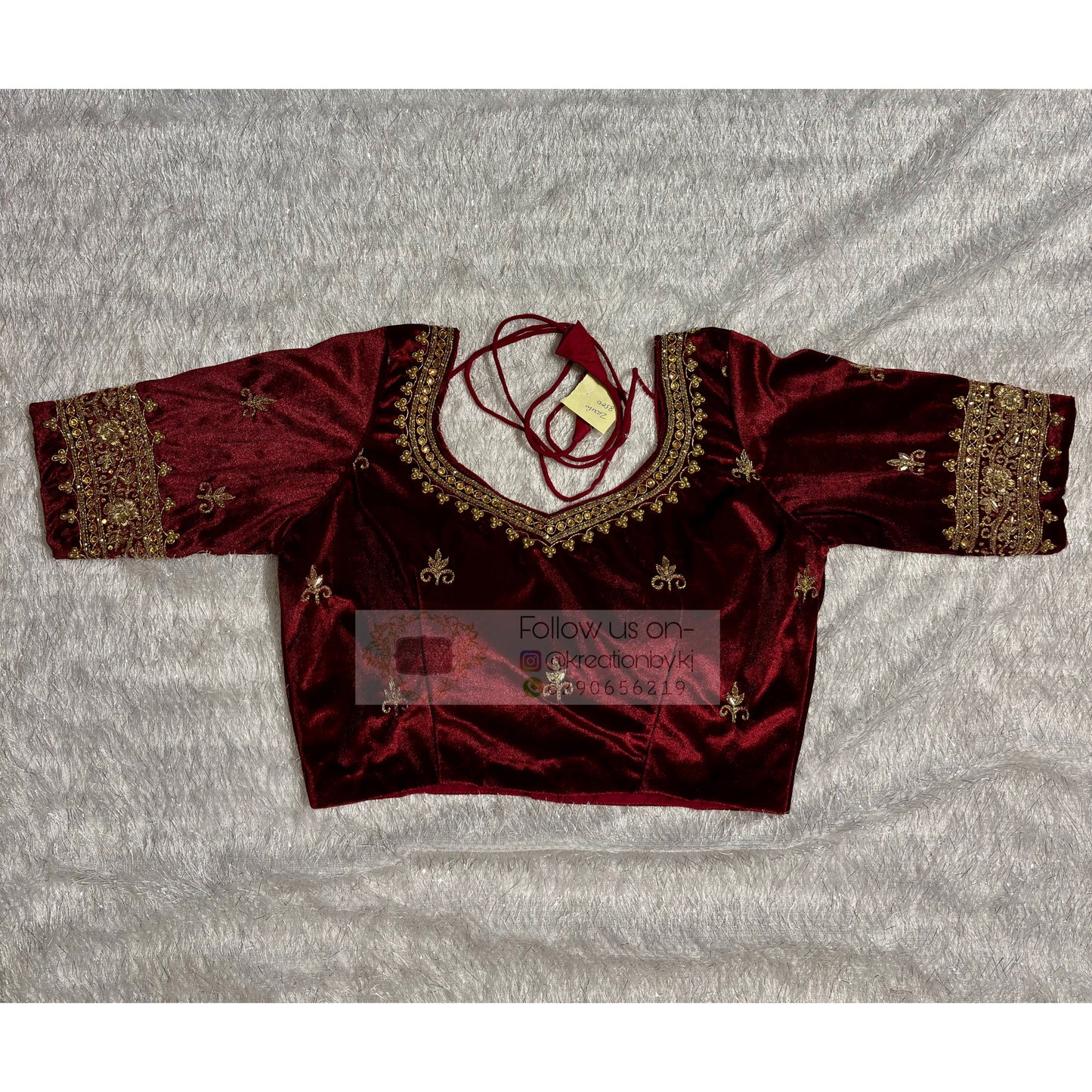 Maroon Velvet Bridal Blouse with Zardosi Work