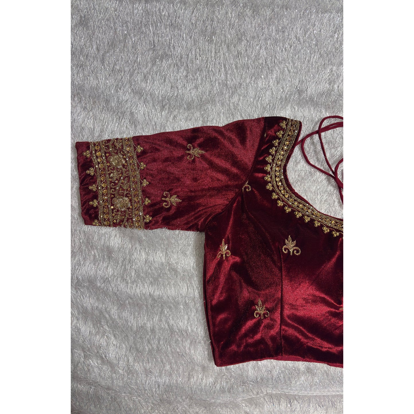 Maroon Velvet Bridal Blouse with Zardosi Work