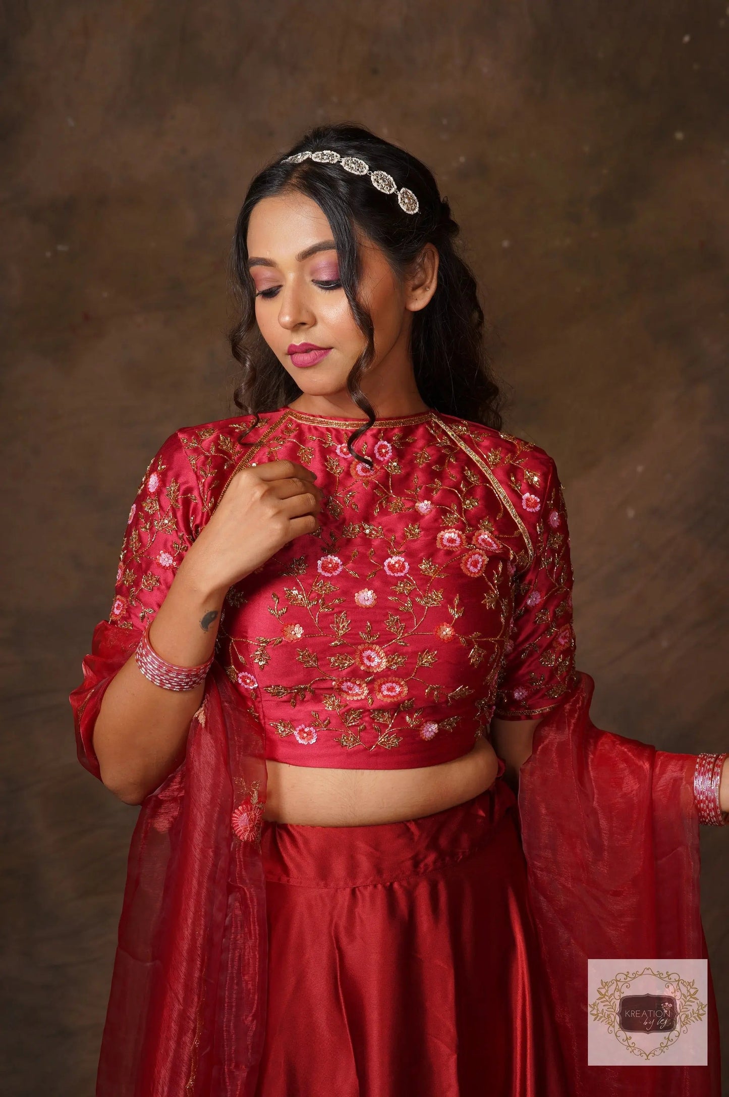 Maroon Rose Blouse Piece kreationbykj