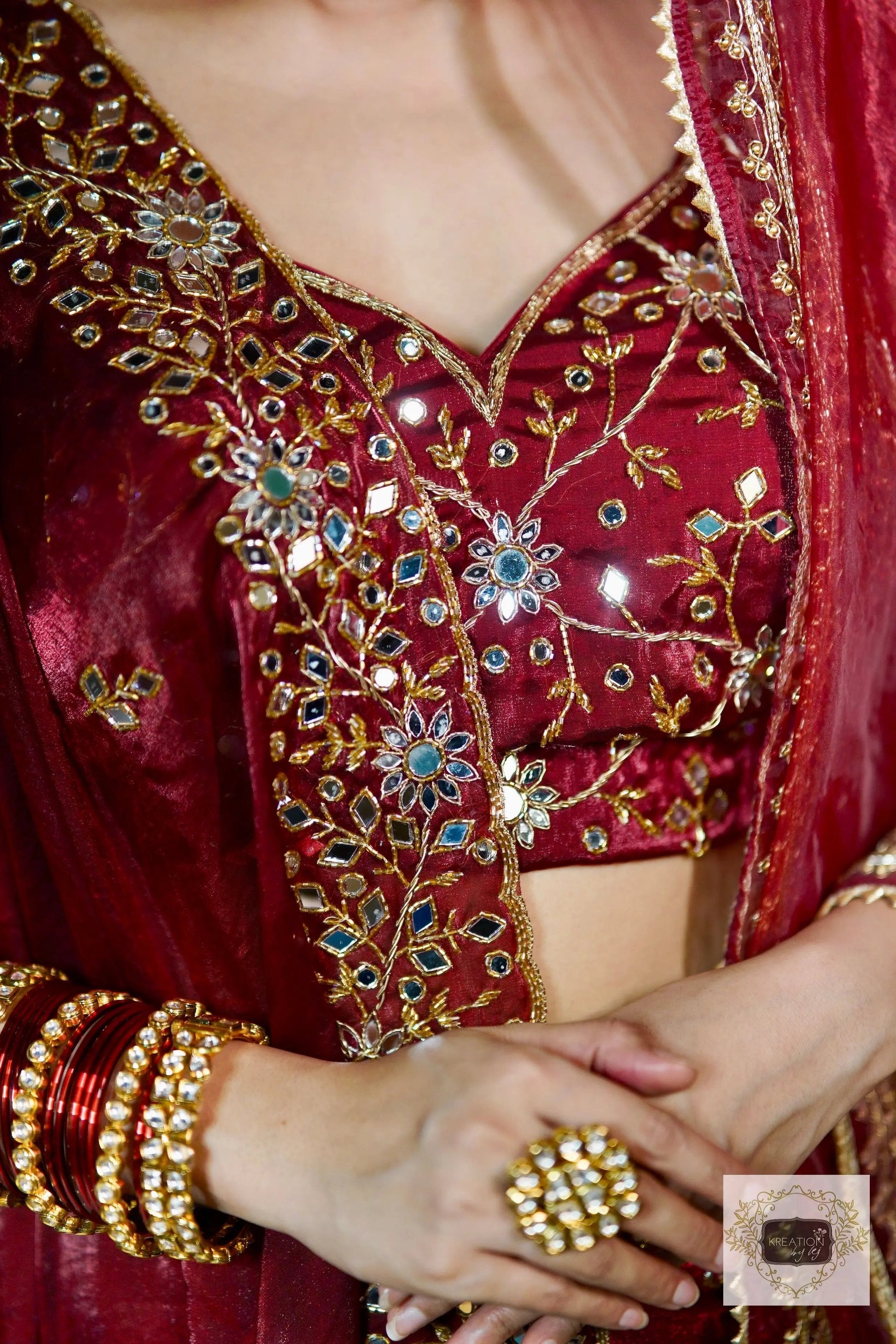 Maroon Sheesh Mahal Saree kreationbykj