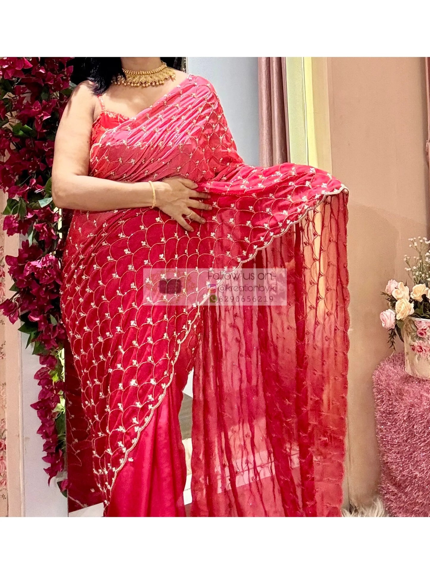 Barbie Pink Ombré Mehraab Jaal Saree kreationbykj