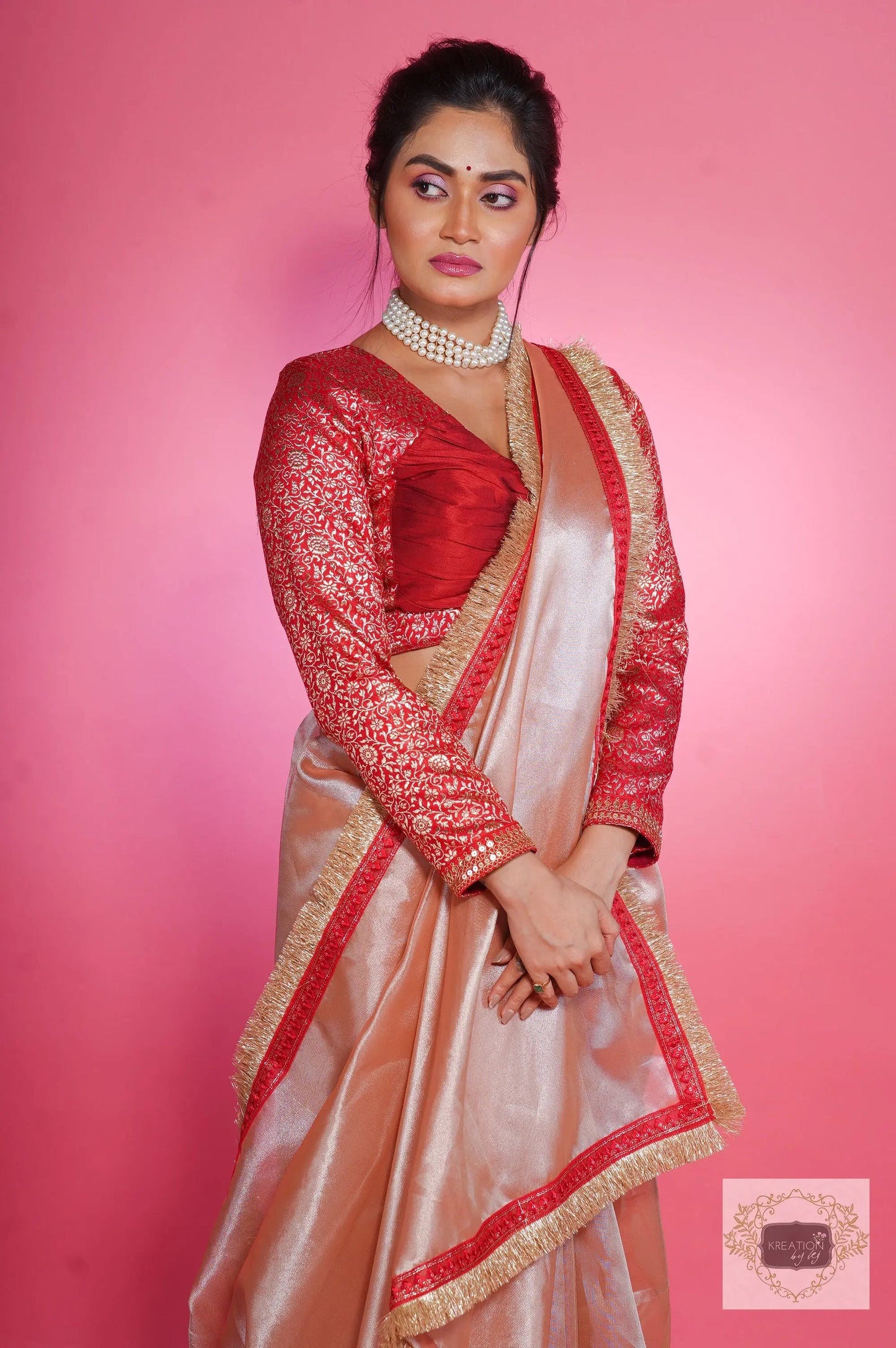 Peach Tissue Banno Saree kreationbykj
