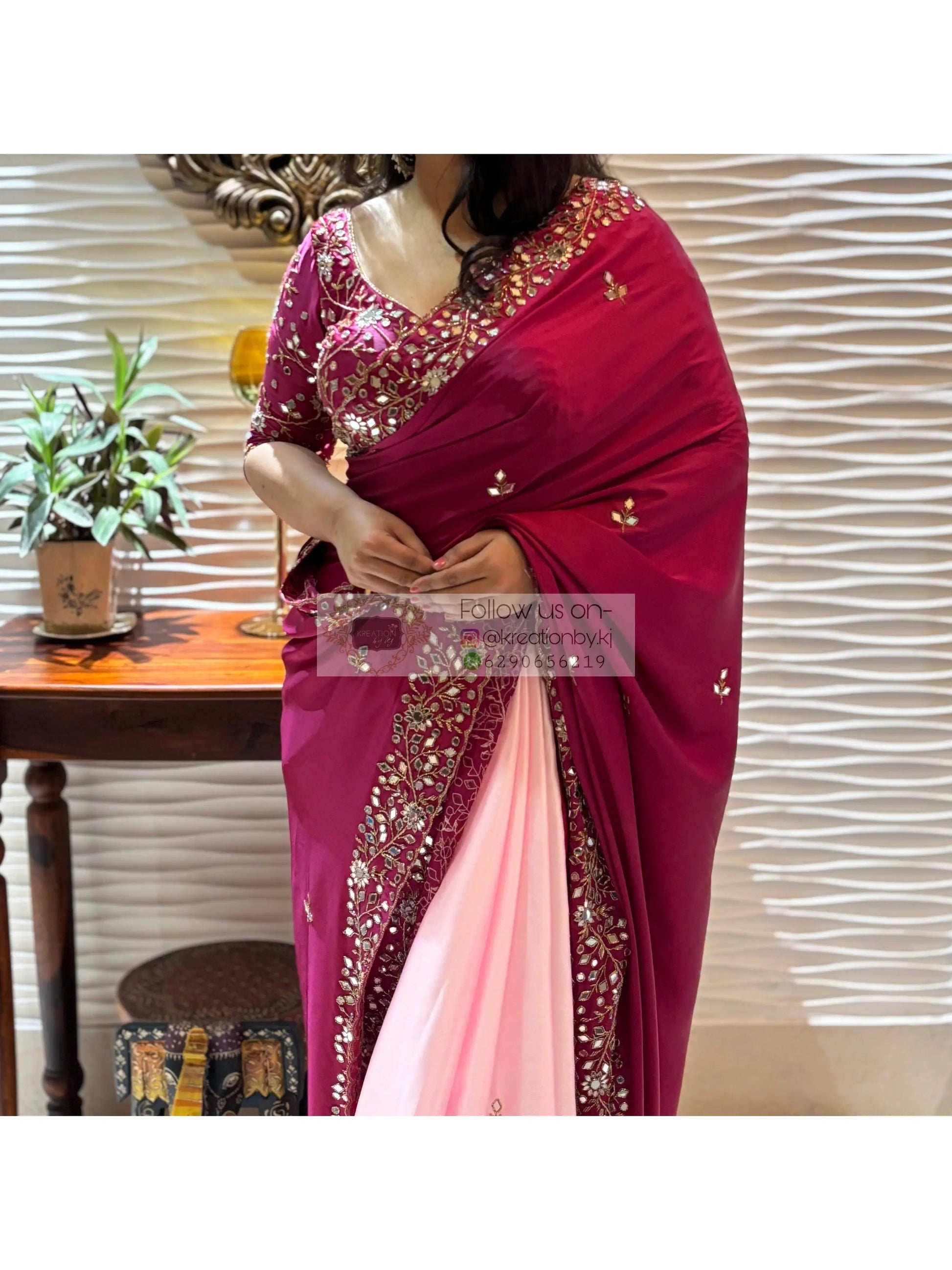 Pink Dreams Sheesh Mahal Saree kreationbykj