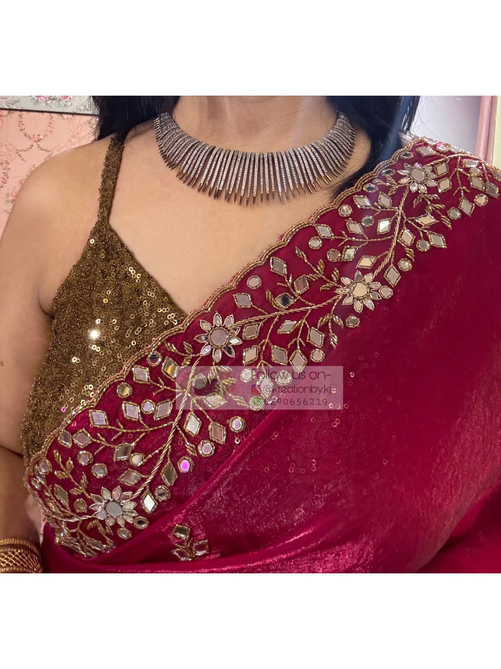 Fuchsia Pink Sheesh Mahal Saree kreationbykj