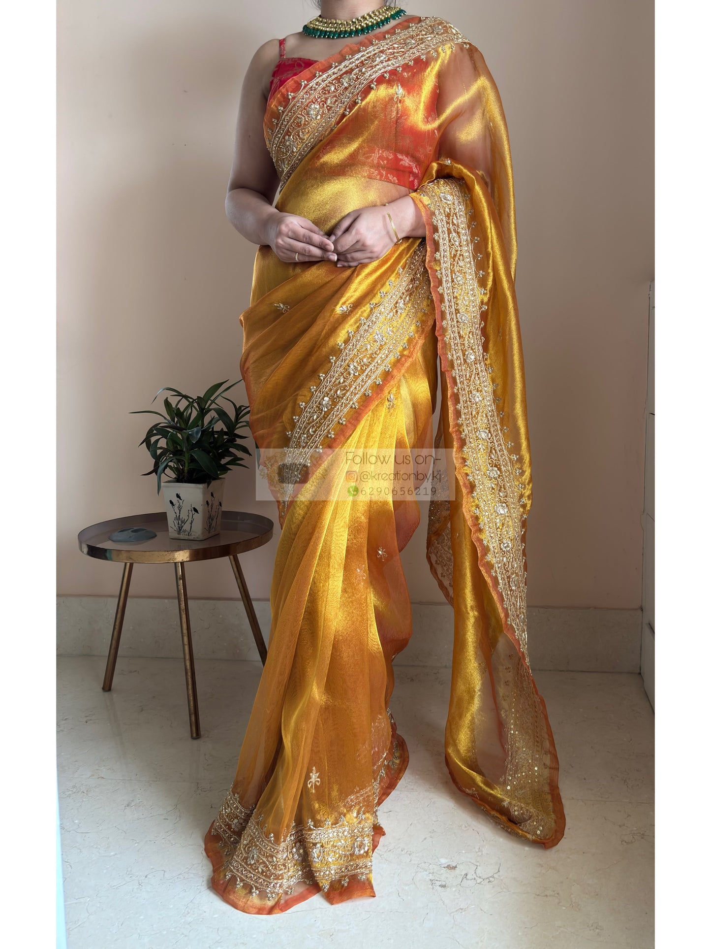 Fiery Gold Tissue Zarina Bridal  Saree Kreation by KJ