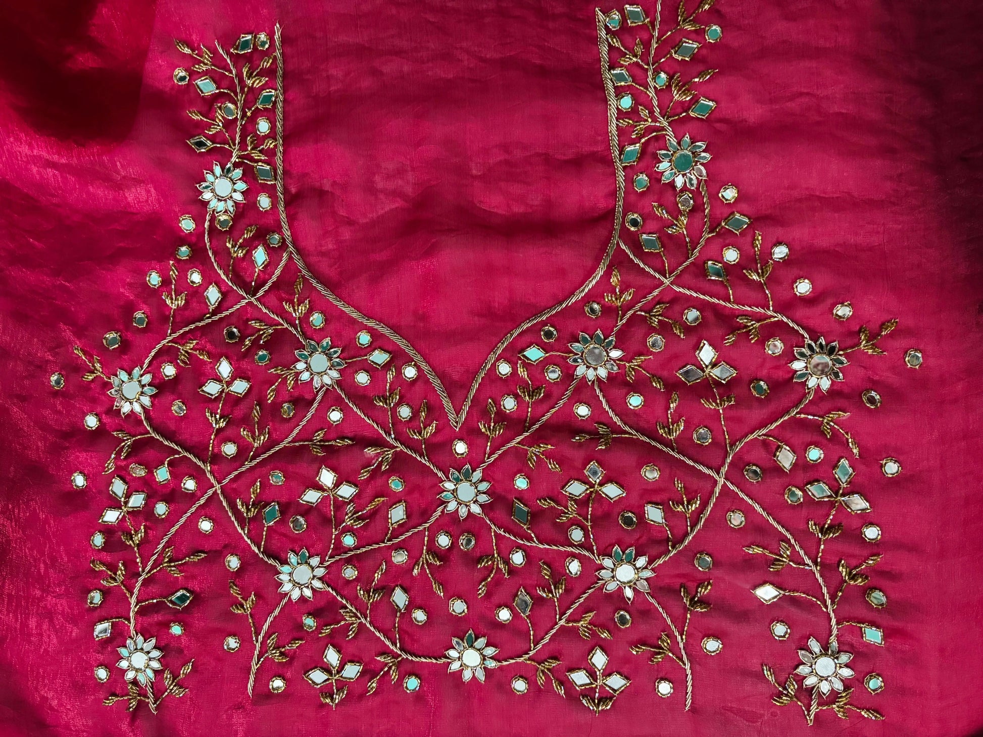 Fuchsia Pink Sheesh Mahal Saree kreationbykj
