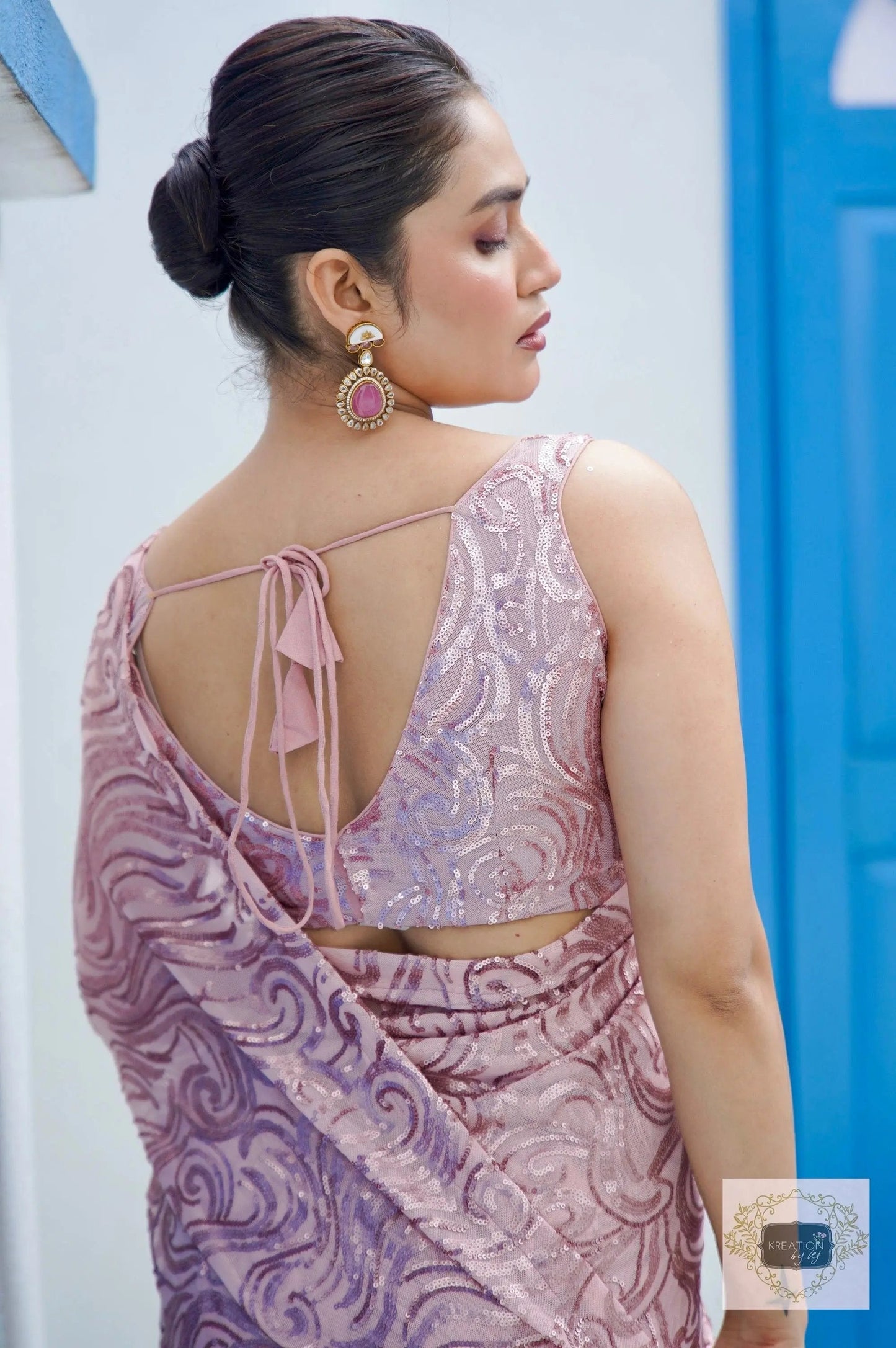 Rose Gold Tides by The Sea Sequin Saree kreationbykj