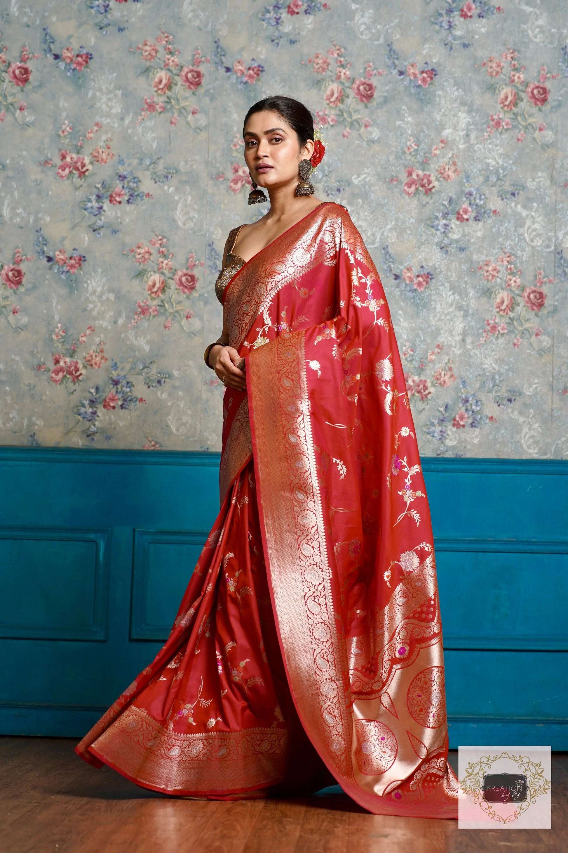 Pink Katan Bridal Banarasi Saree kreationbykj