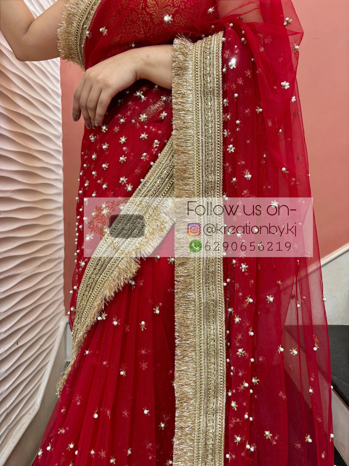 Red Jugnoo Banno Embellished Net Saree kreationbykj