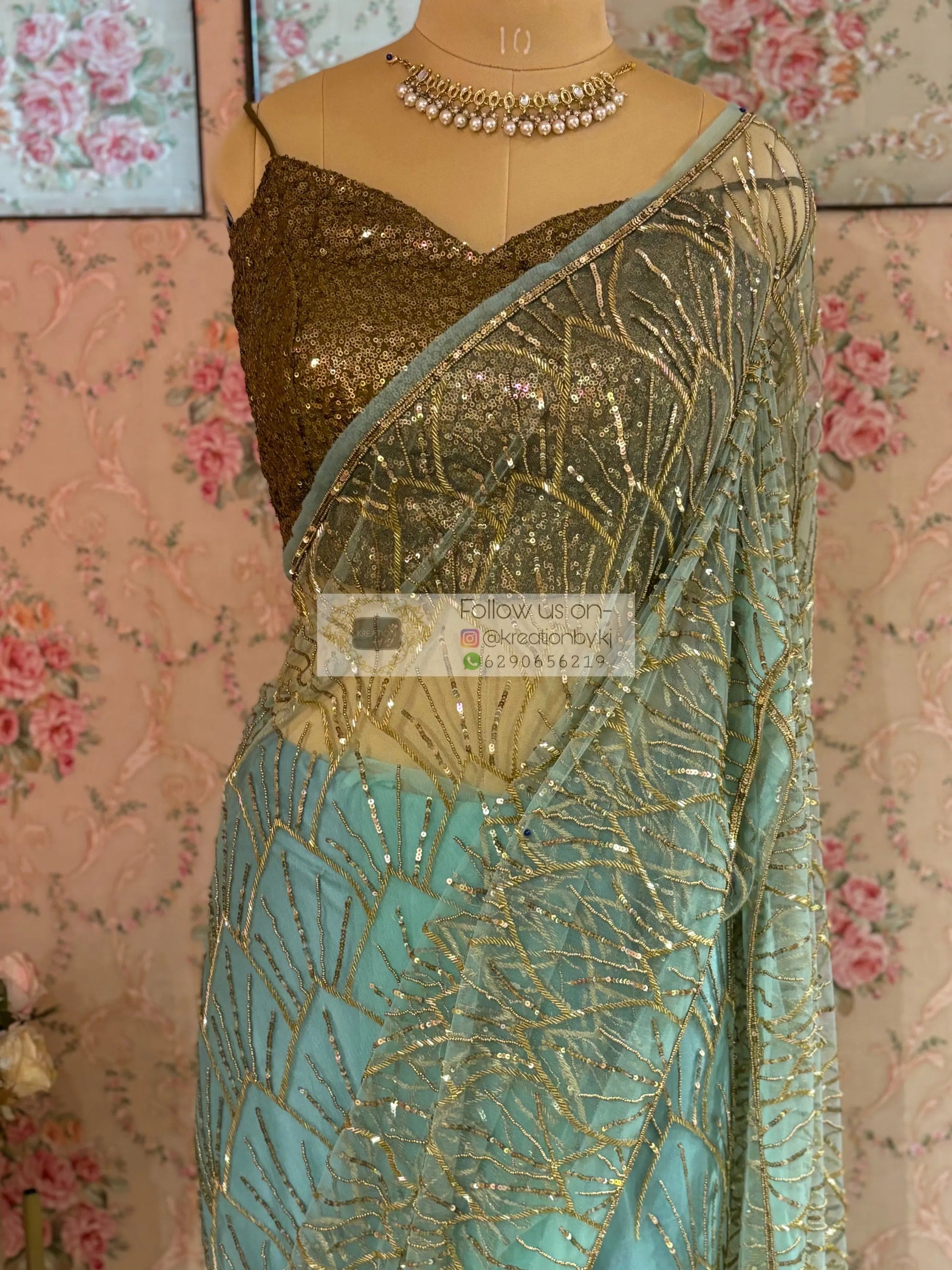 Mint Green A Sky full of Stars Saree kreationbykj