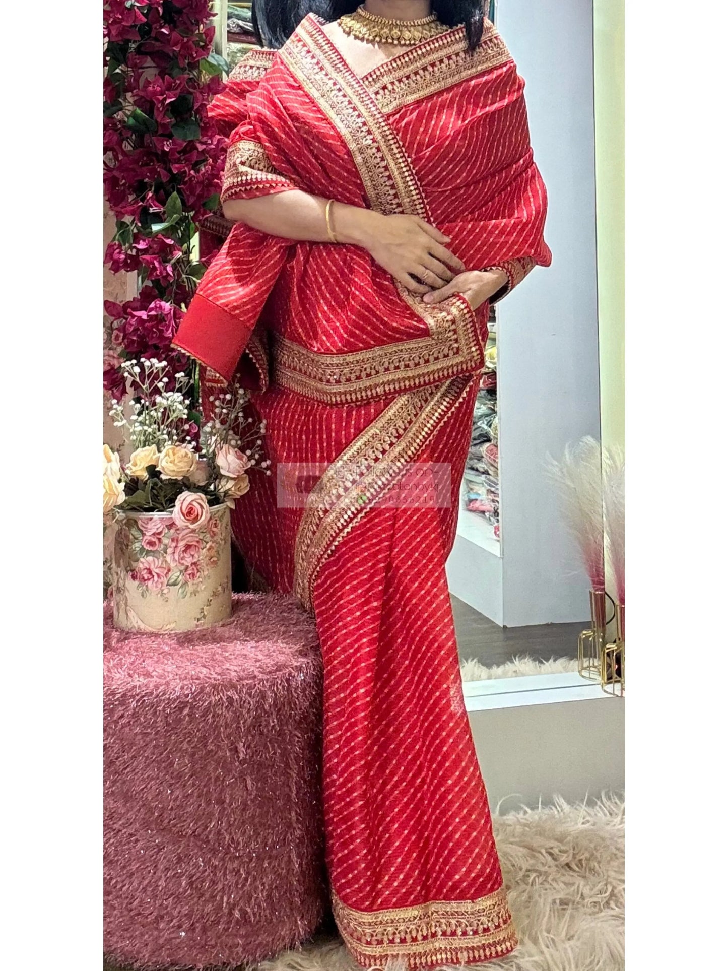 Red Kota Saree with Red Border for Wedding kreationbykj