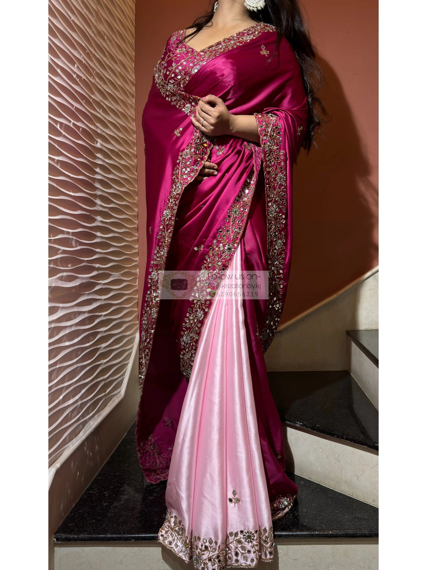 Pink Dreams Sheesh Mahal Saree kreationbykj