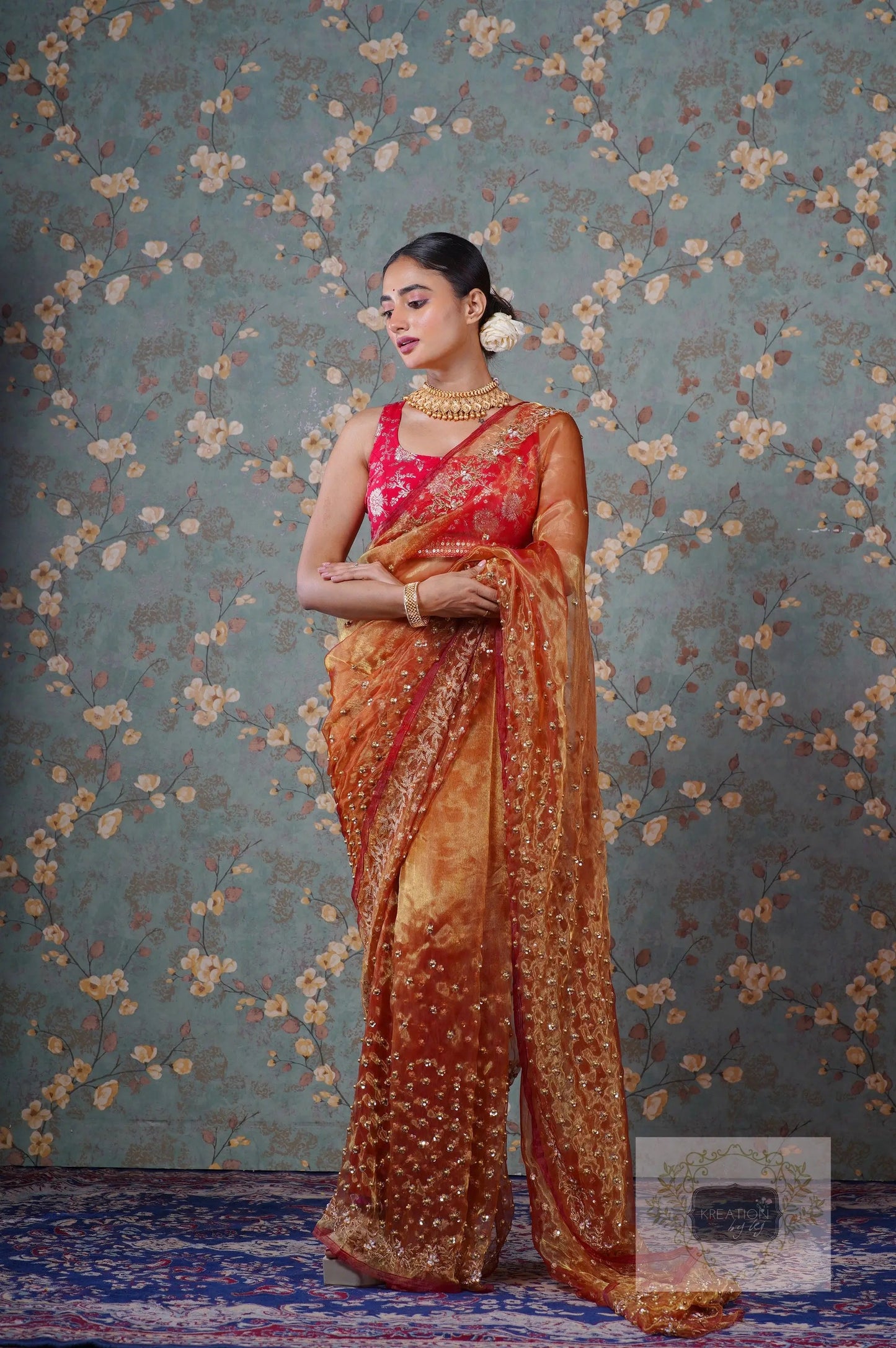 Liquid Gold Glass Tissue Badan Pe Sitare Saree kreationbykj