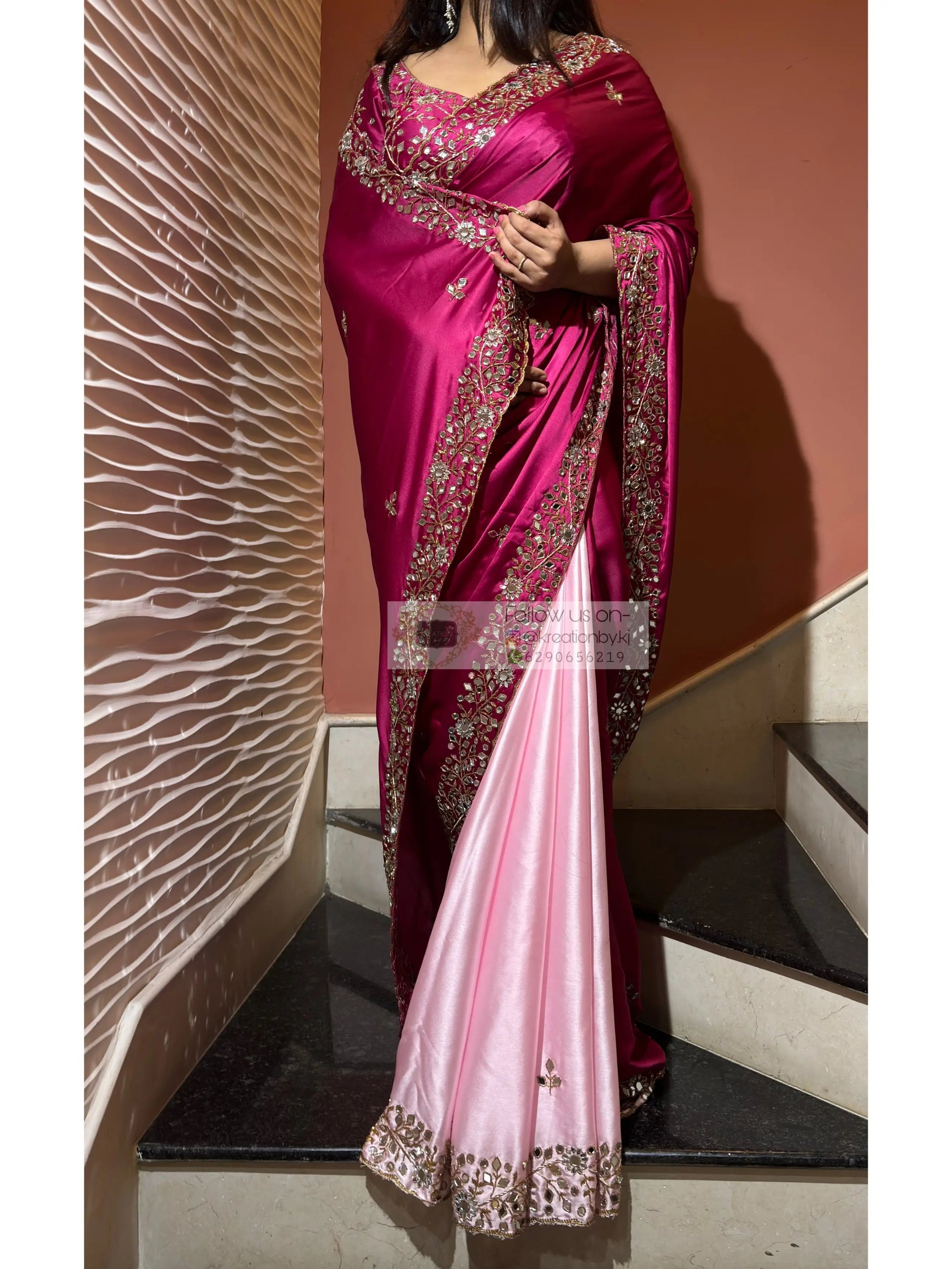Pink Dreams Sheesh Mahal Saree kreationbykj