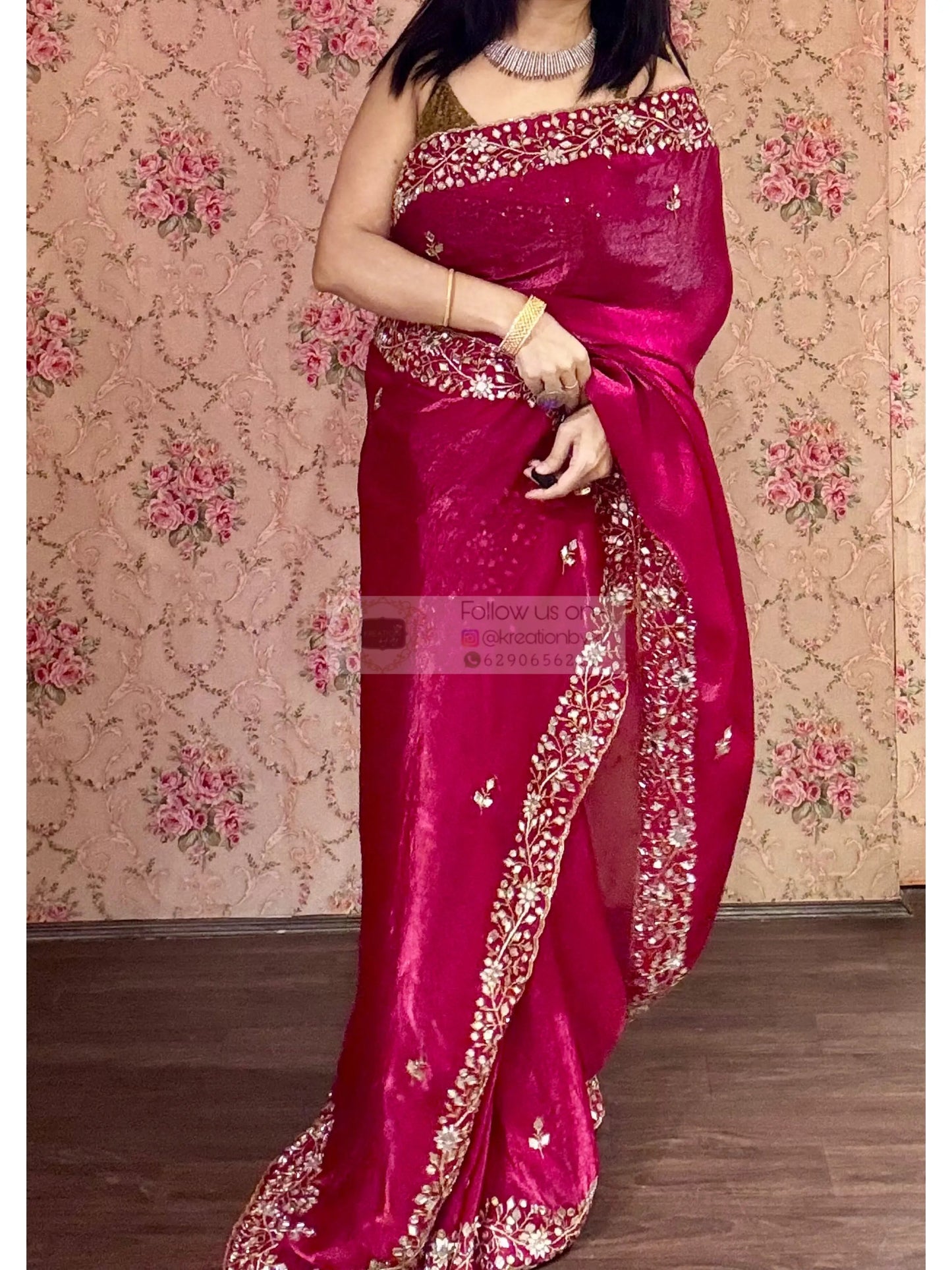Fuchsia Pink Sheesh Mahal Saree kreationbykj