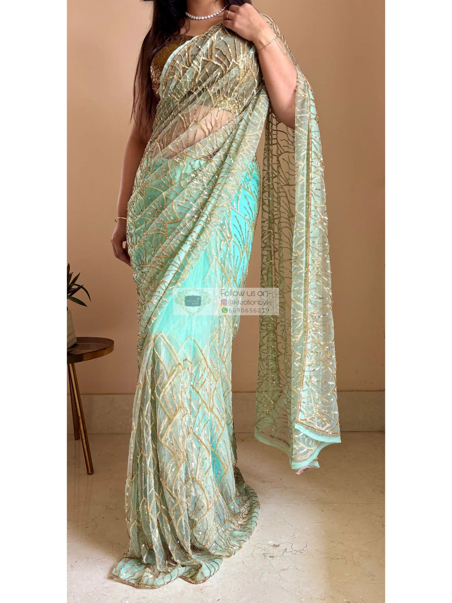 Mint Green A Sky full of Stars Saree kreationbykj