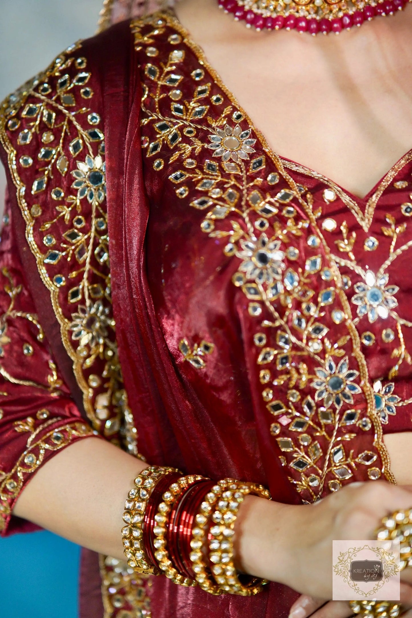 Maroon Sheesh Mahal Saree kreationbykj