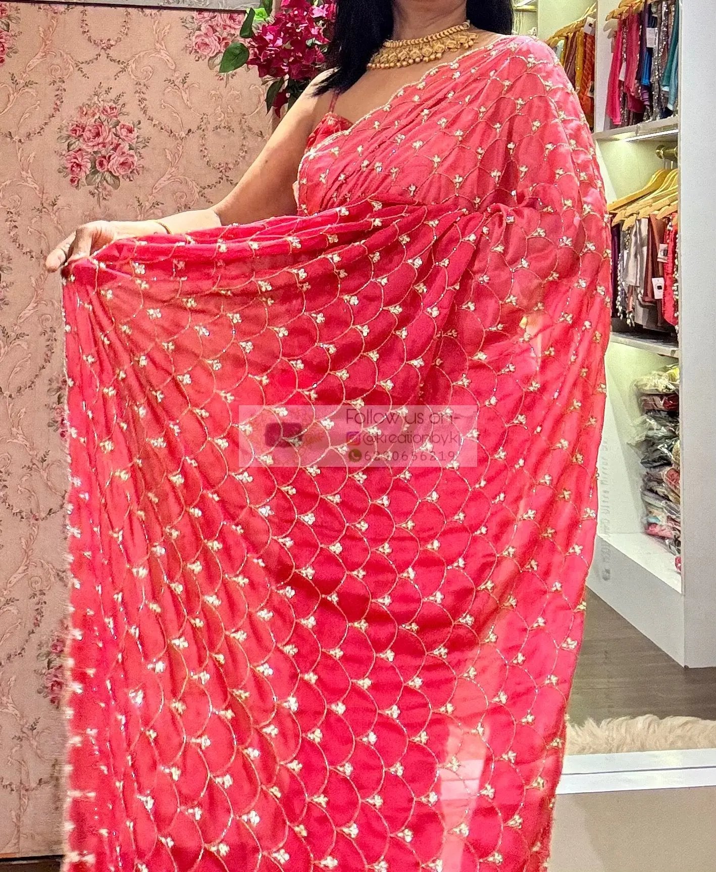 Barbie Pink Ombré Mehraab Jaal Saree kreationbykj