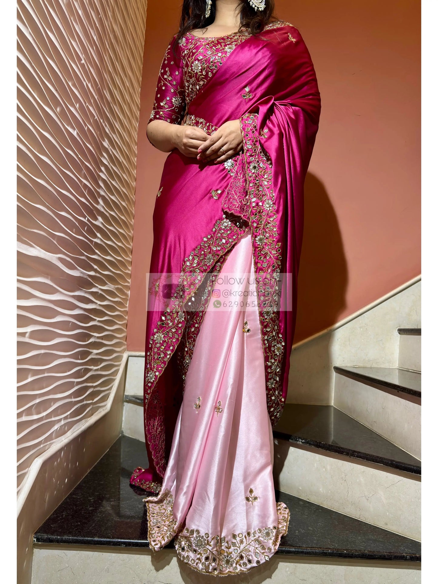 Pink Dreams Sheesh Mahal Saree kreationbykj