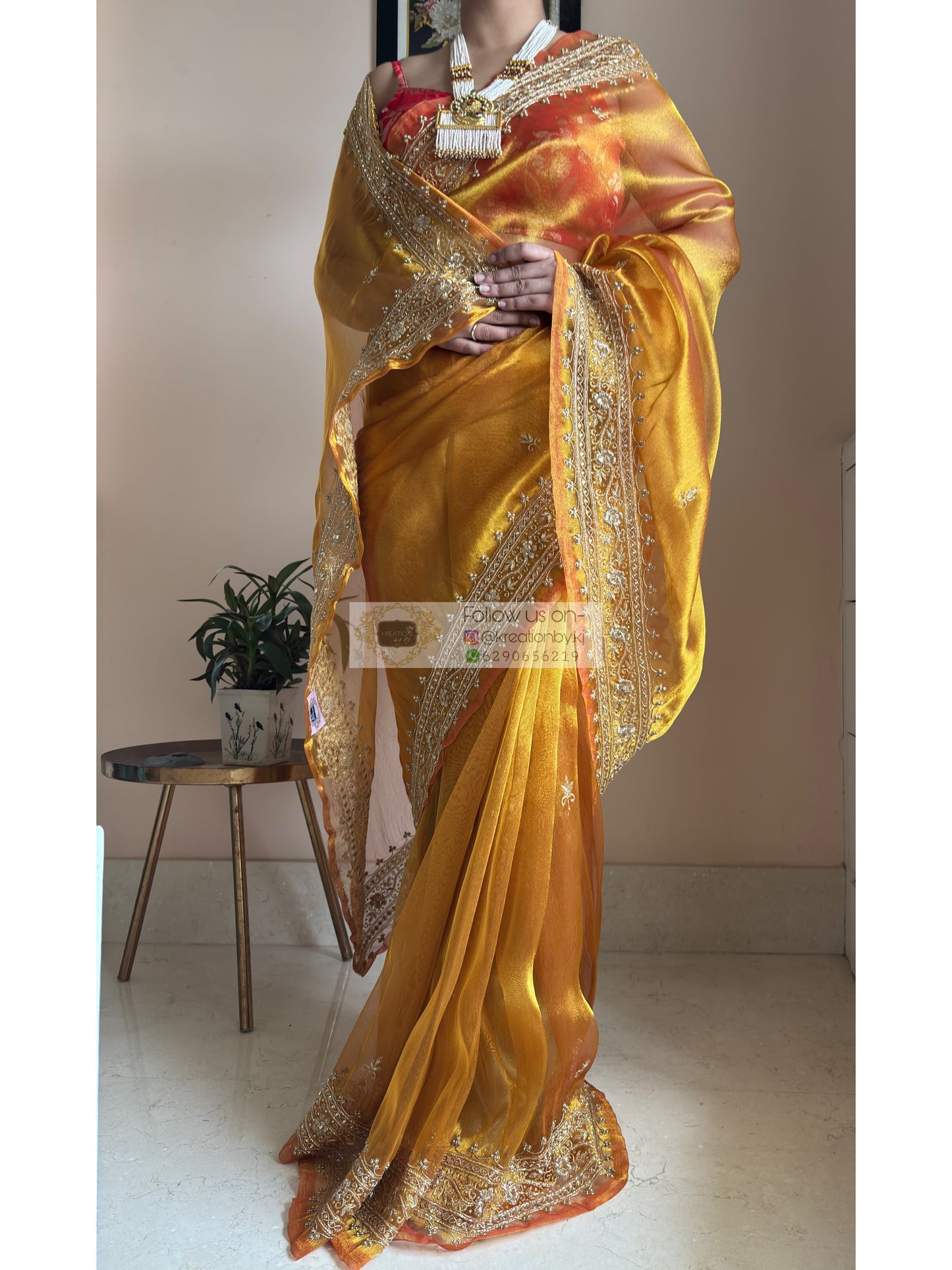 Fiery Gold Tissue Zarina Bridal  Saree Kreation by KJ