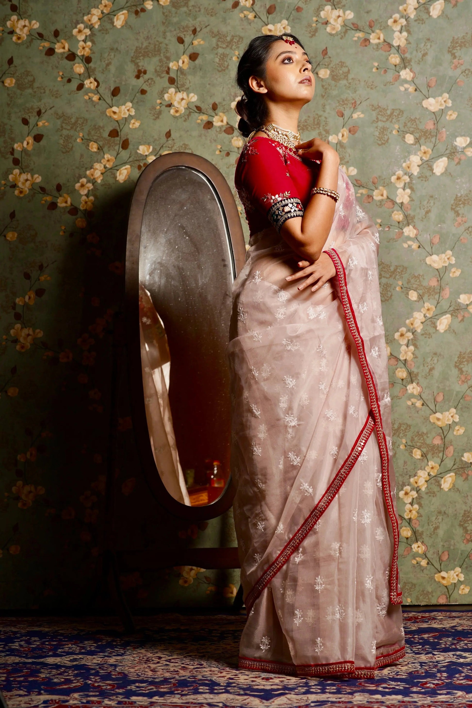 Blush Pink Organza Saree with Rani Pink Border kreationbykj