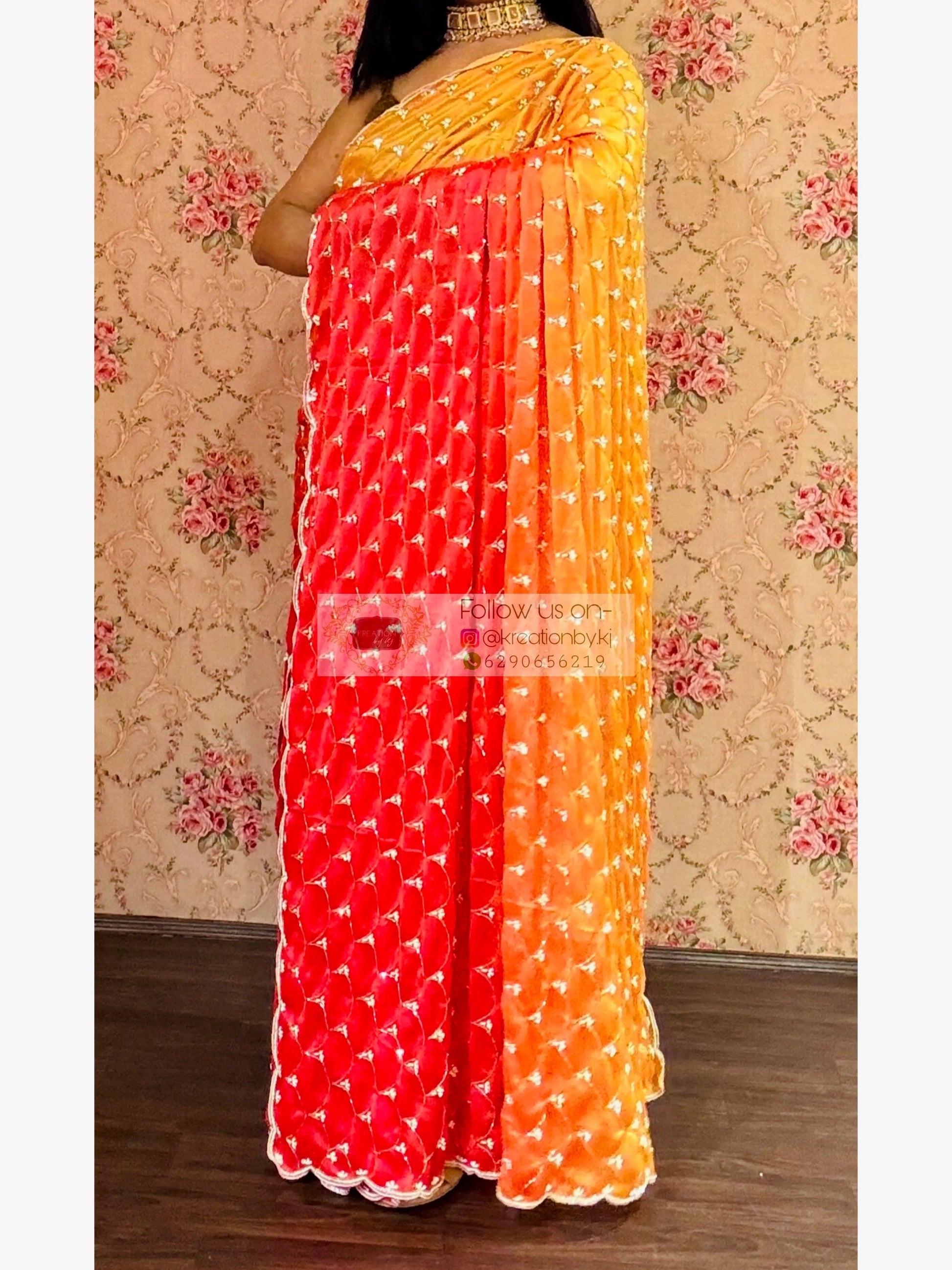 Gulab Khas Ombre Mehraab Jaal Cutdana Saree kreationbykj