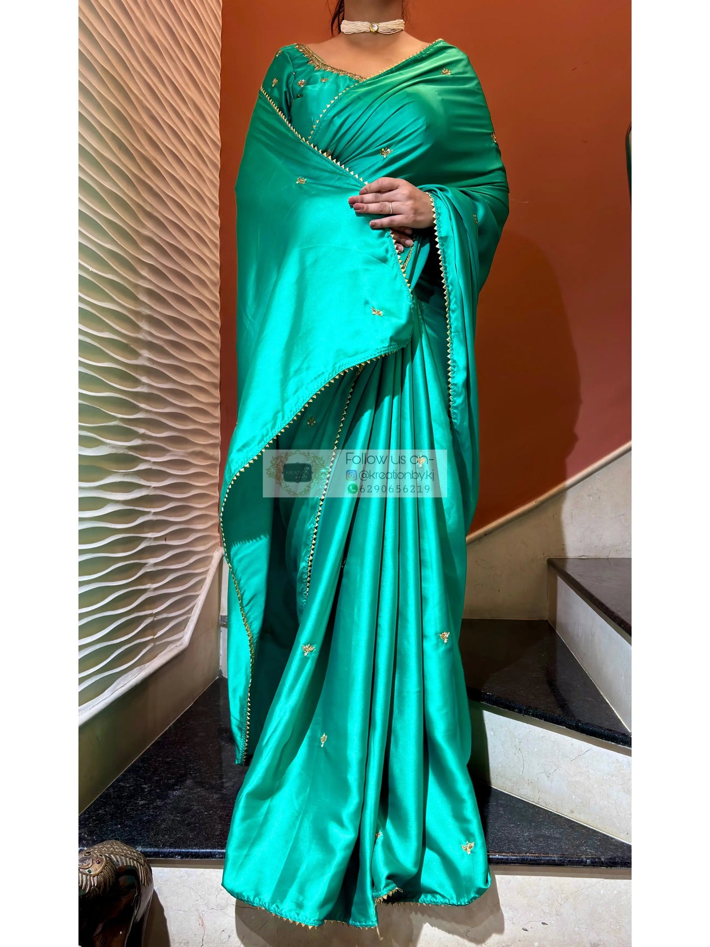 Jade Green Grace Satin Silk Saree - kreationbykj