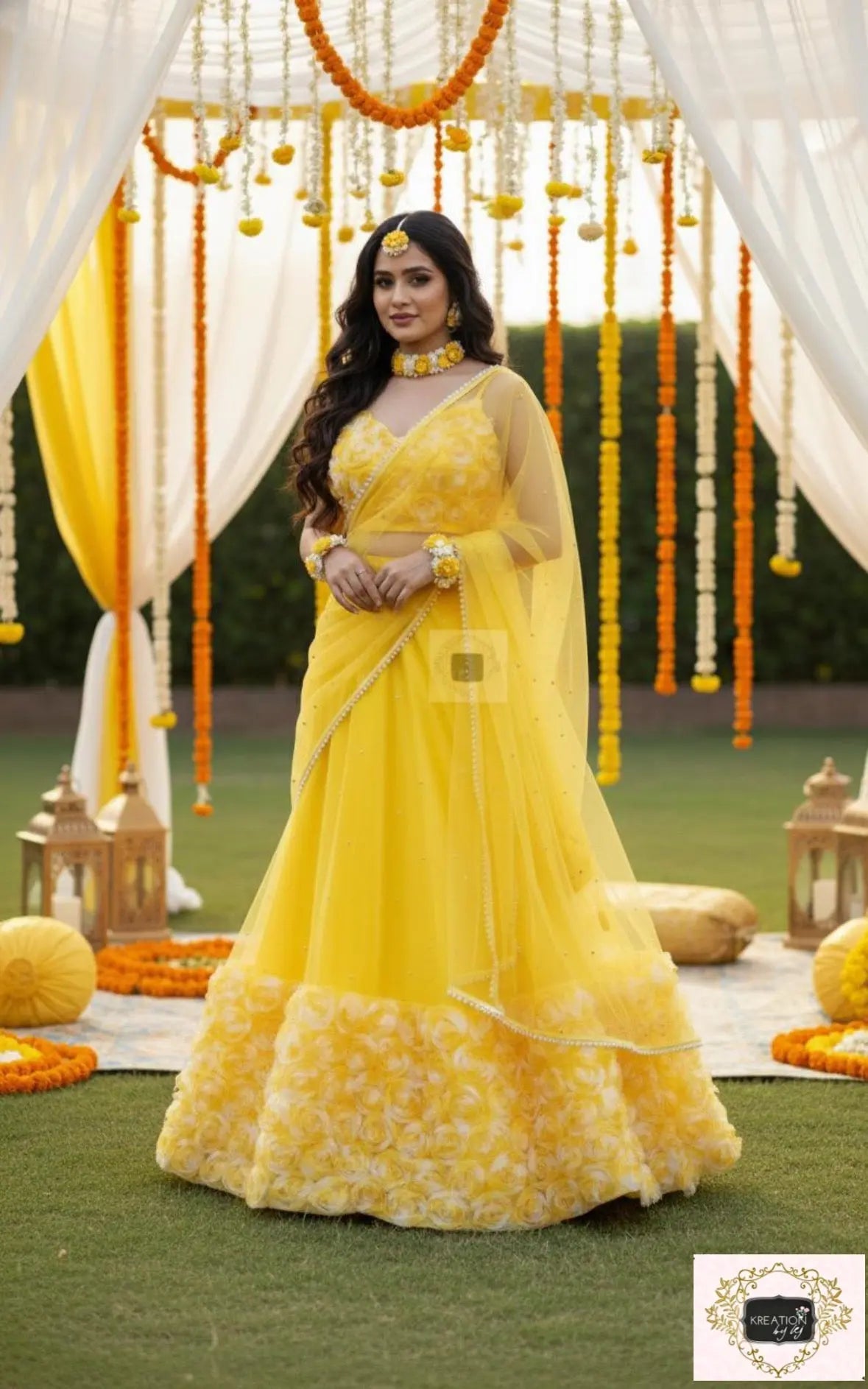 Blush Bloom Lehenga for Haldi kreationbykj