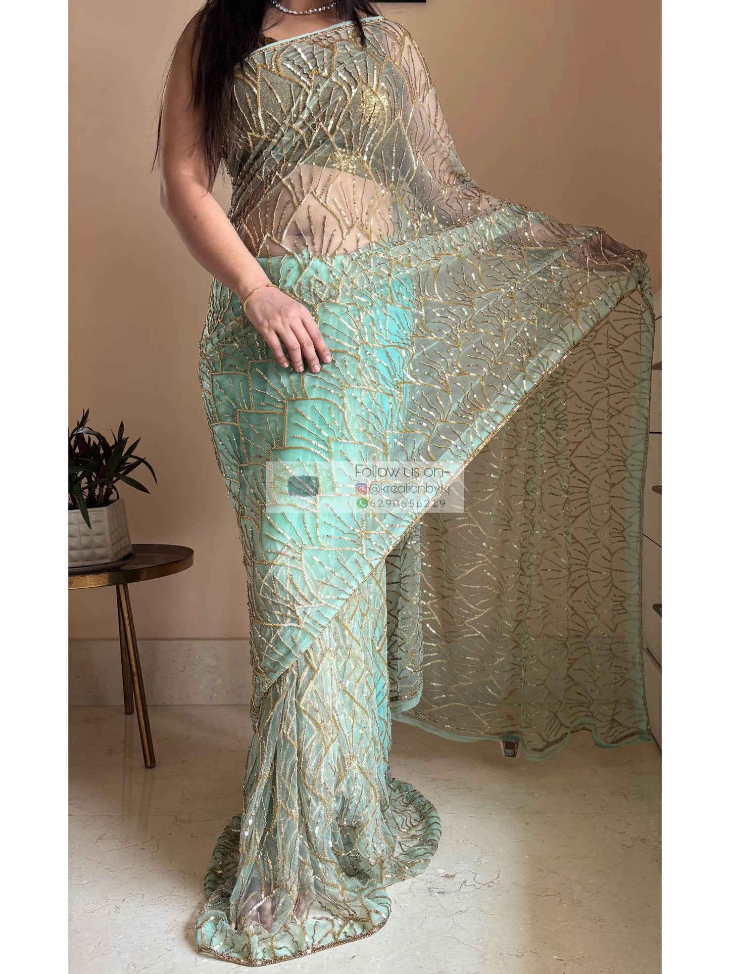 Mint Green A Sky full of Stars Saree kreationbykj