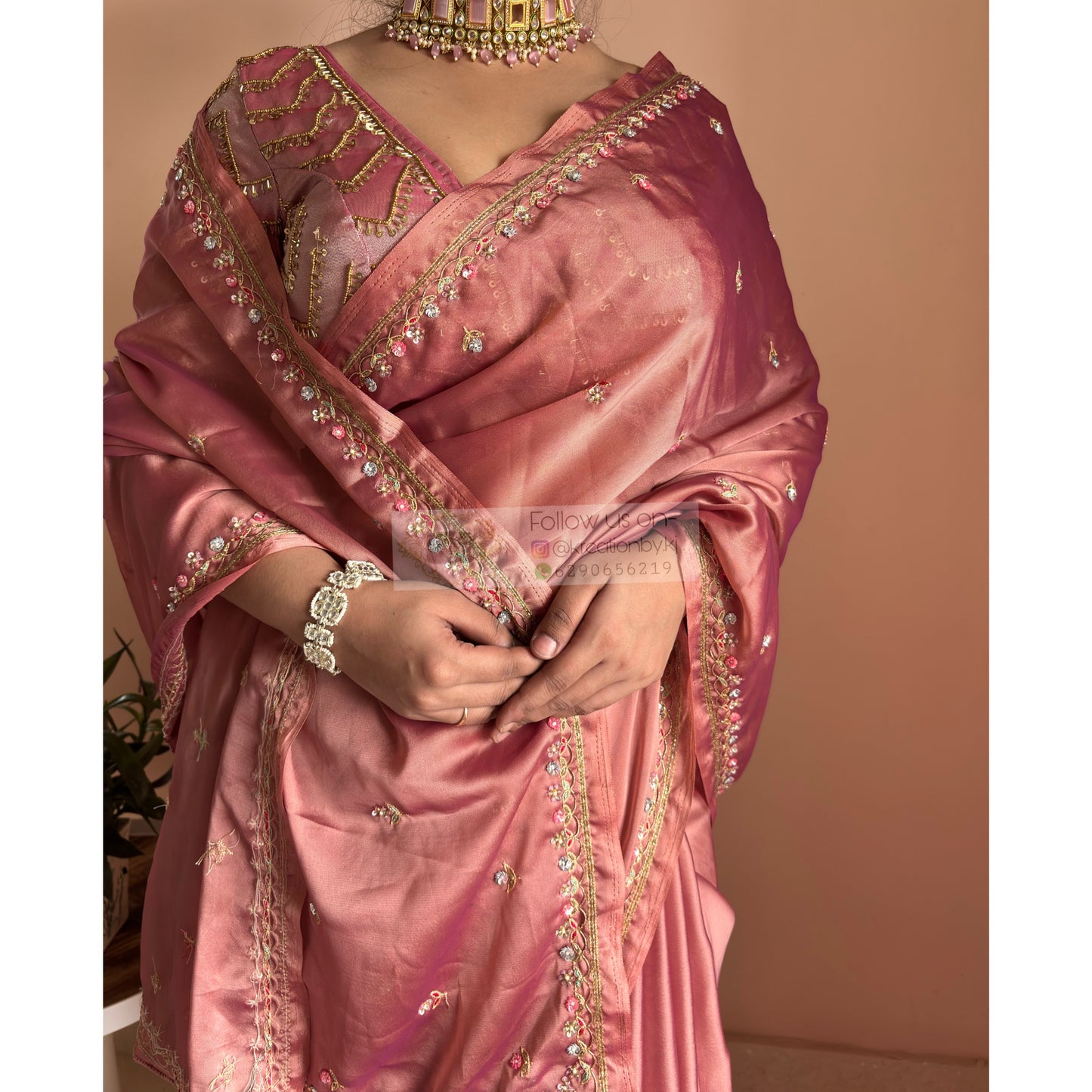 Summer Mauve Pink Handembroidered Saree Kreation by KJ