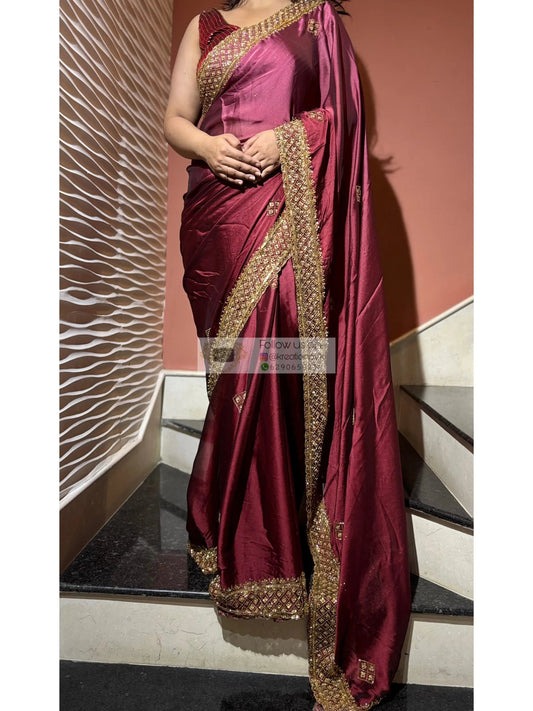 Merlot Ombre Georgette Zeenat Saree kreationbykj