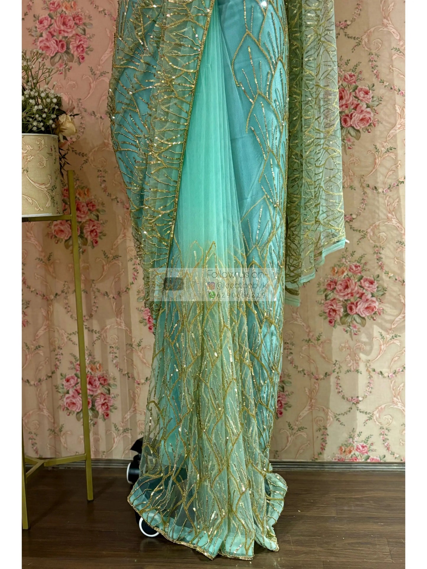 Mint Green A Sky full of Stars Saree kreationbykj