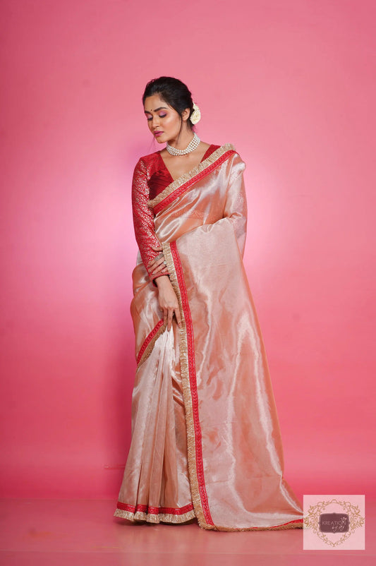 Peach Tissue Banno Saree kreationbykj