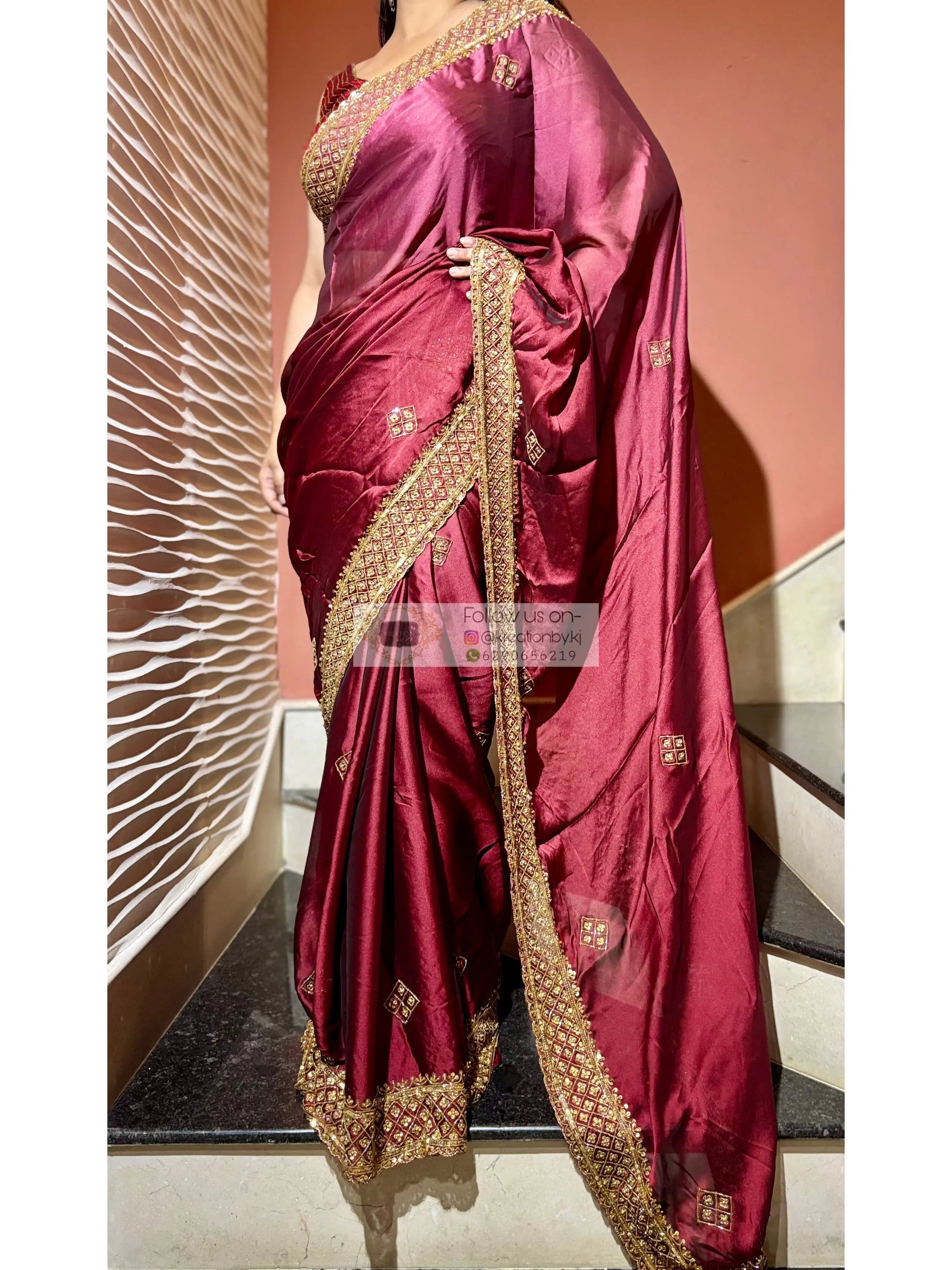 Merlot Ombre Georgette Zeenat Saree kreationbykj